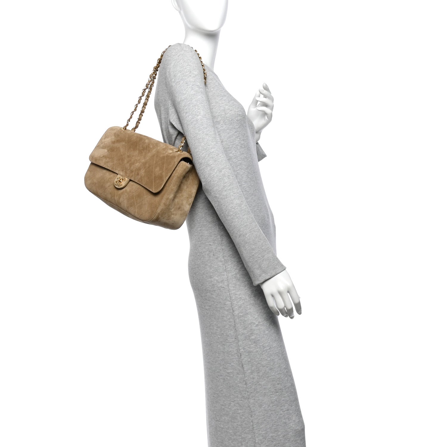 Suede Calfskin Small Souplissimo Maxi Flap Dark Beige — view 2