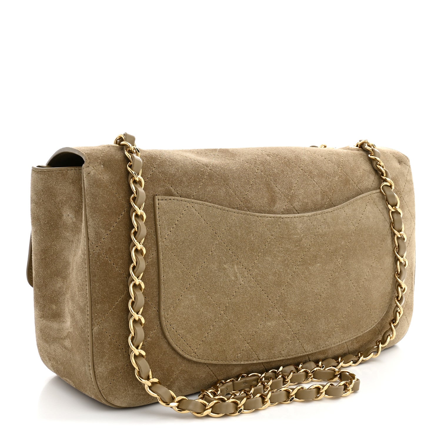 Suede Calfskin Small Souplissimo Maxi Flap Dark Beige — view 3