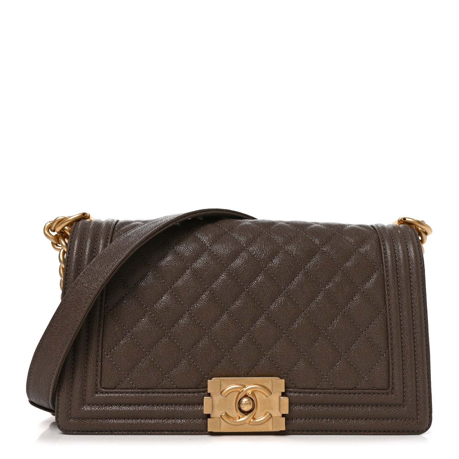 Caviar Quilted Medium Boy Flap Khaki