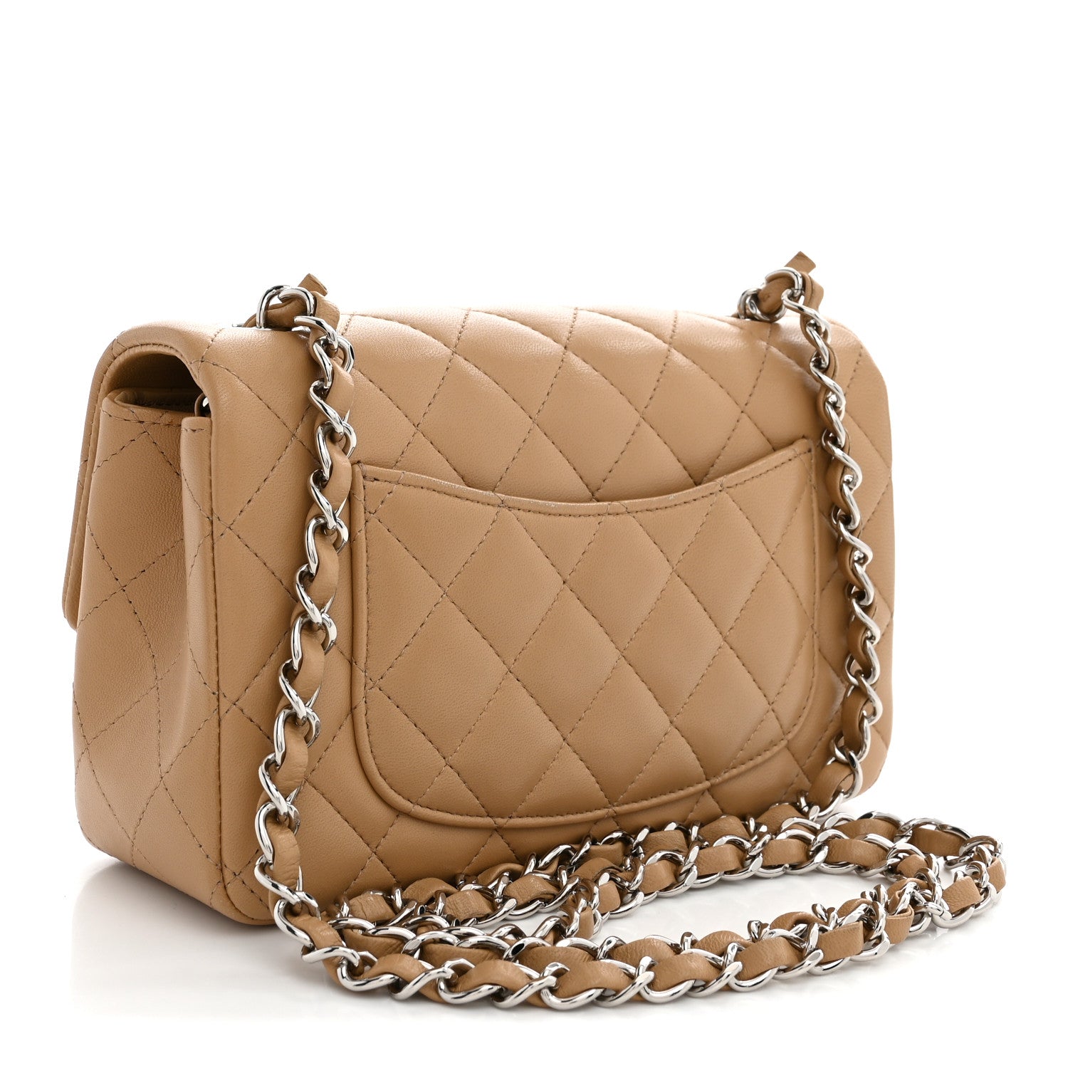 Lambskin Quilted Mini Rectangular Flap Dark Beige — view 3