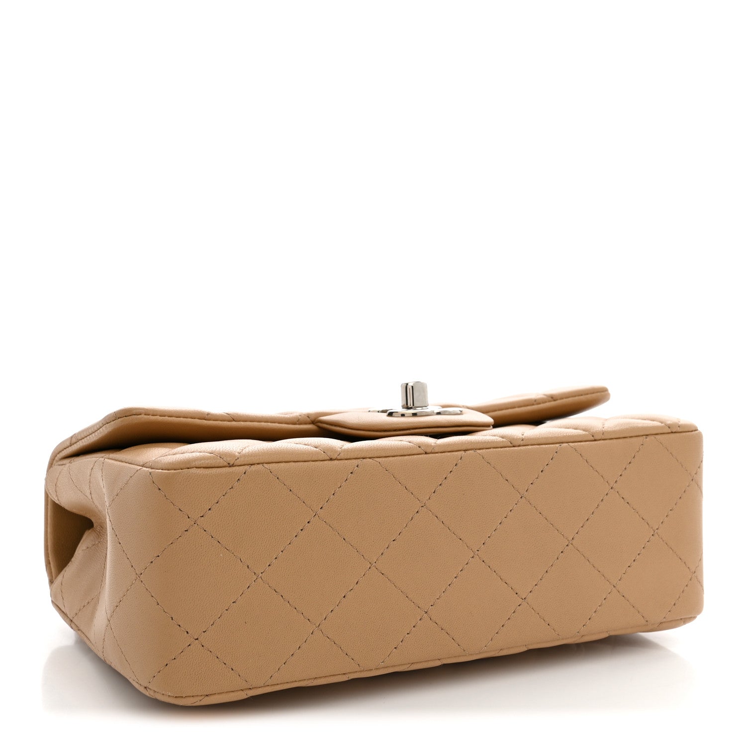 Lambskin Quilted Mini Rectangular Flap Dark Beige — view 4