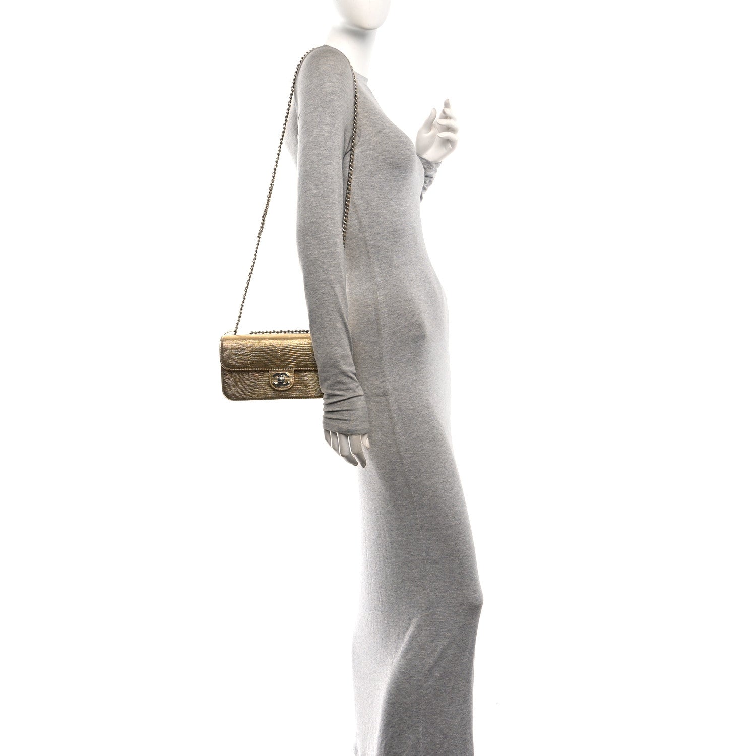Metallic Calfskin Lizard Embossed Small East West Flap Gold — view 2