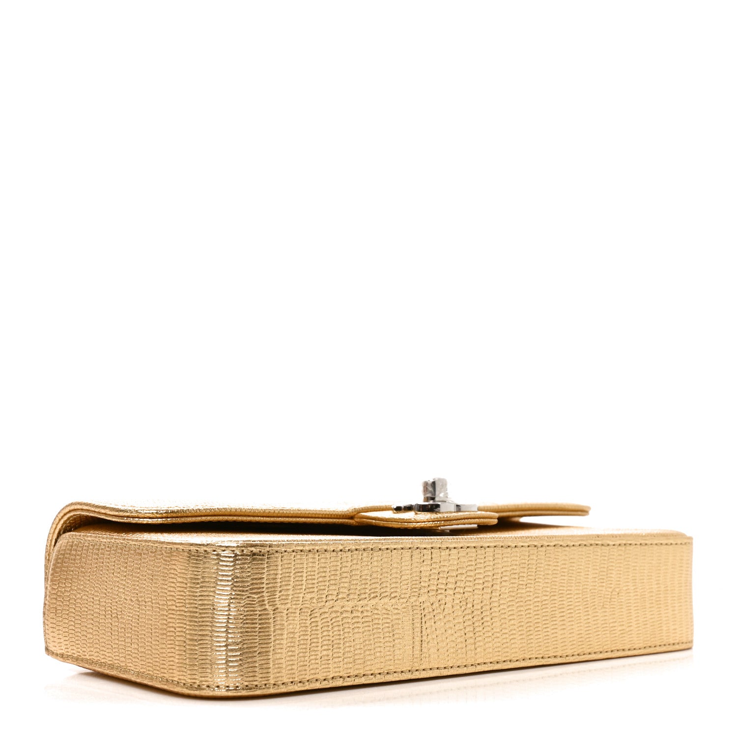 Metallic Calfskin Lizard Embossed Small East West Flap Gold — view 4