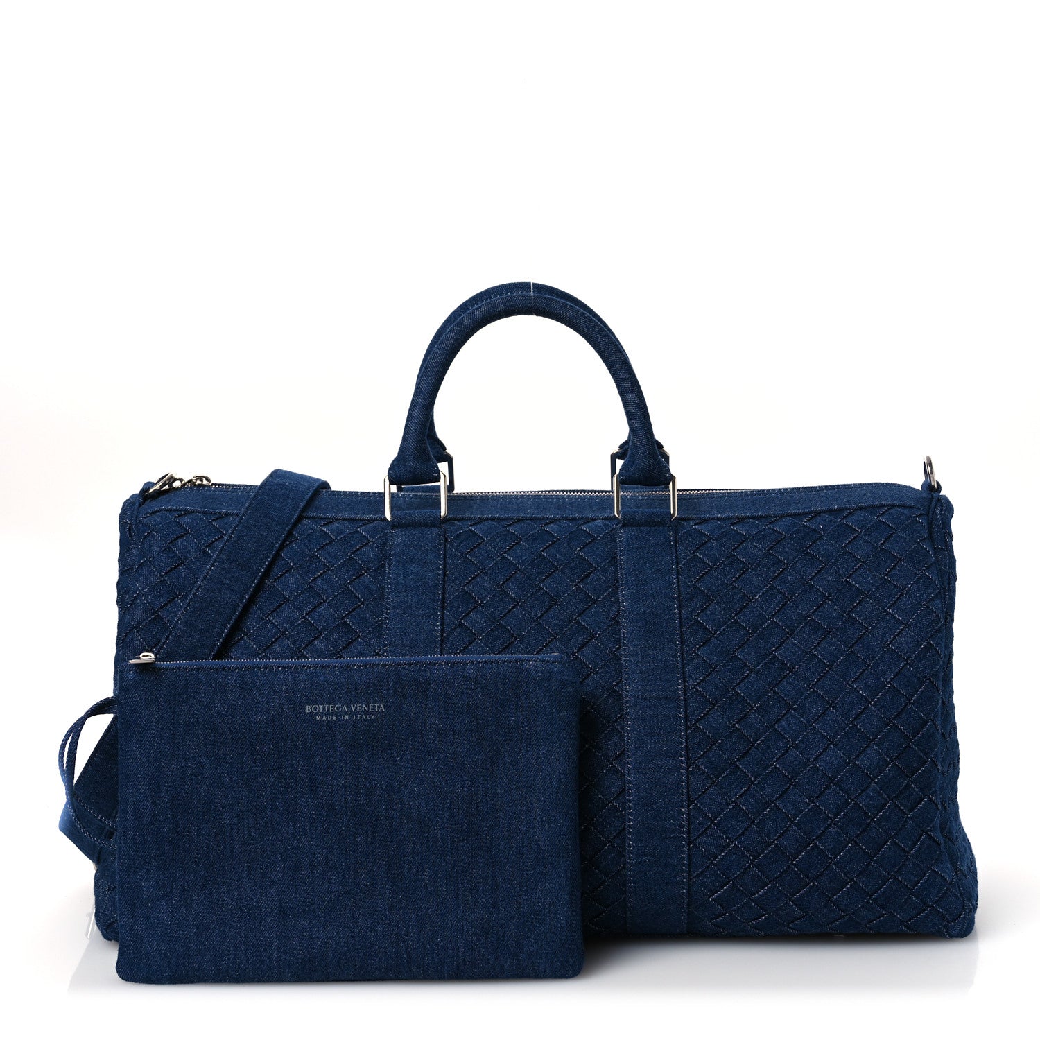 Denim Intrecciato Medium Duffle Bag Indigo — view 2