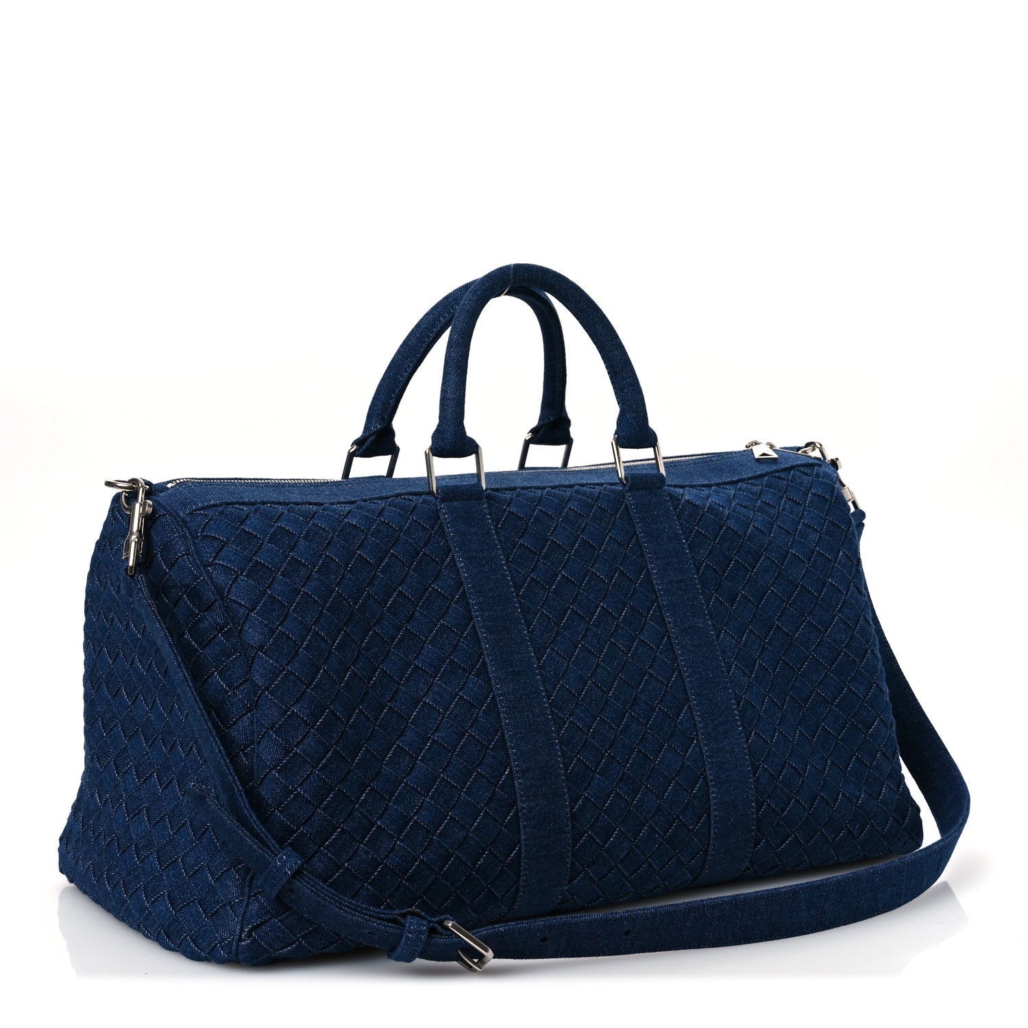 Denim Intrecciato Medium Duffle Bag Indigo — view 3