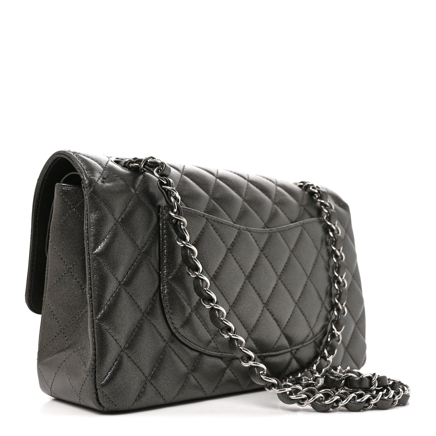 Metallic Lambskin Quilted Medium Double Flap Anthracite — view 3