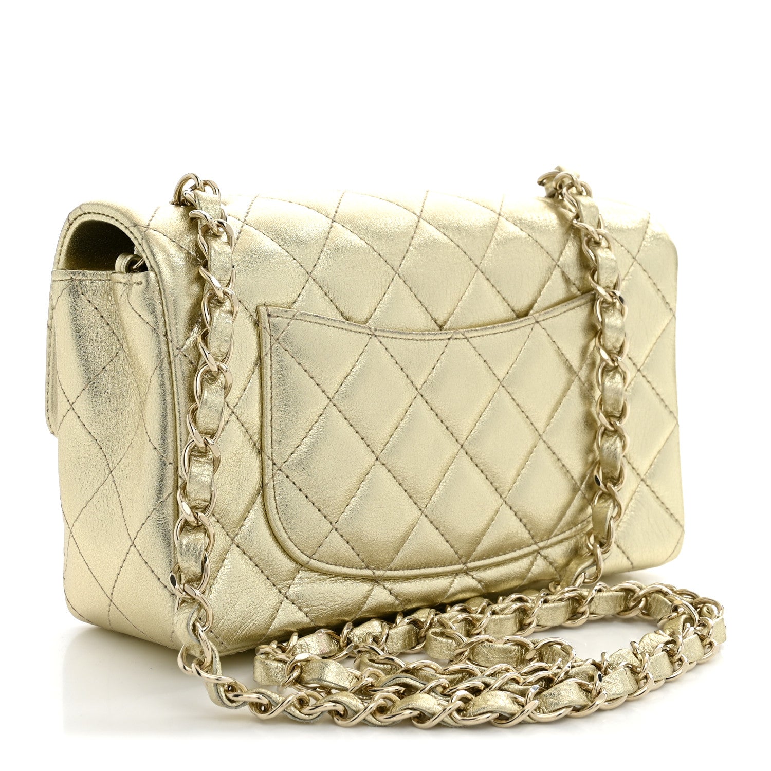 Metallic Lambskin Quilted Mini Rectangular Flap Gold — view 3