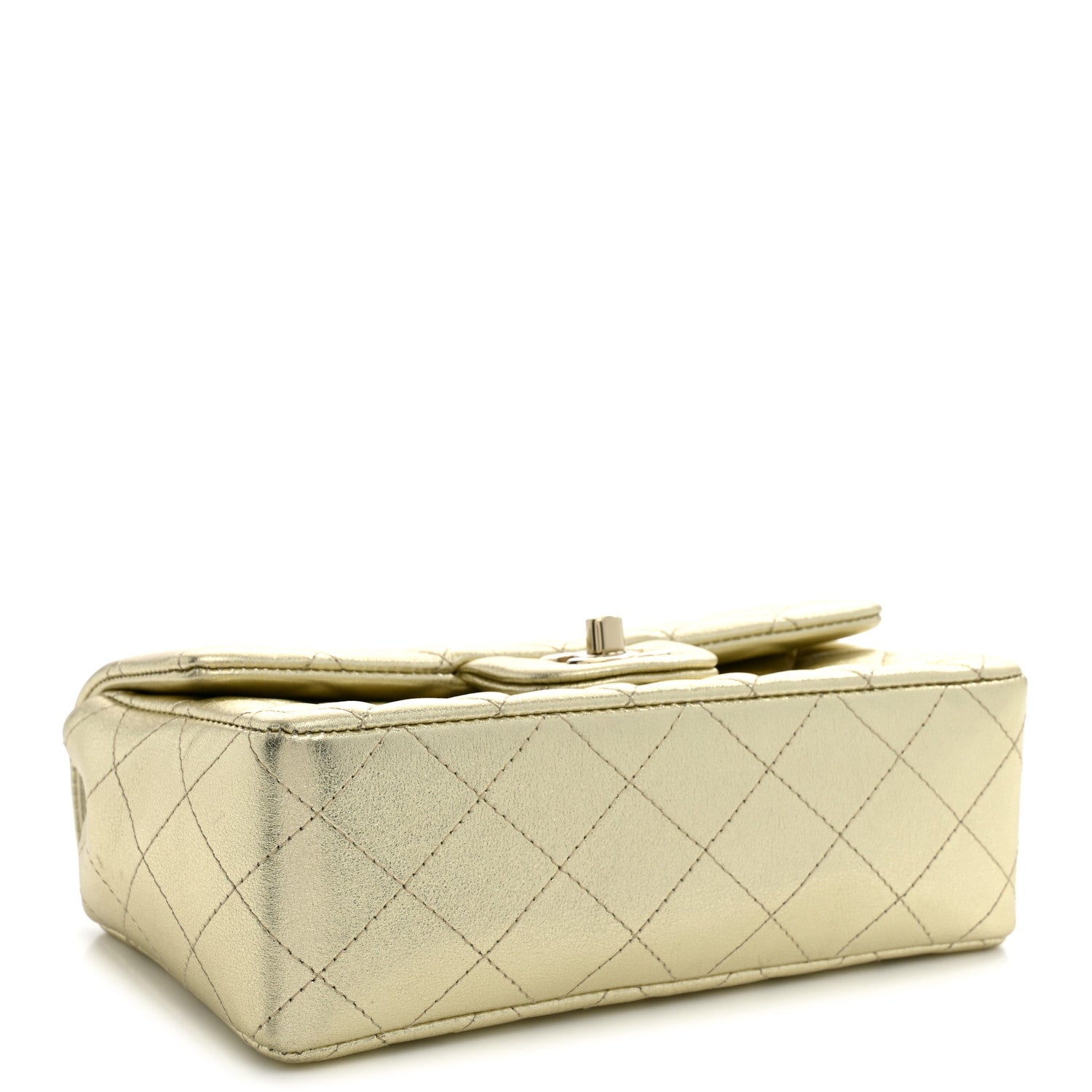 Metallic Lambskin Quilted Mini Rectangular Flap Gold — view 4