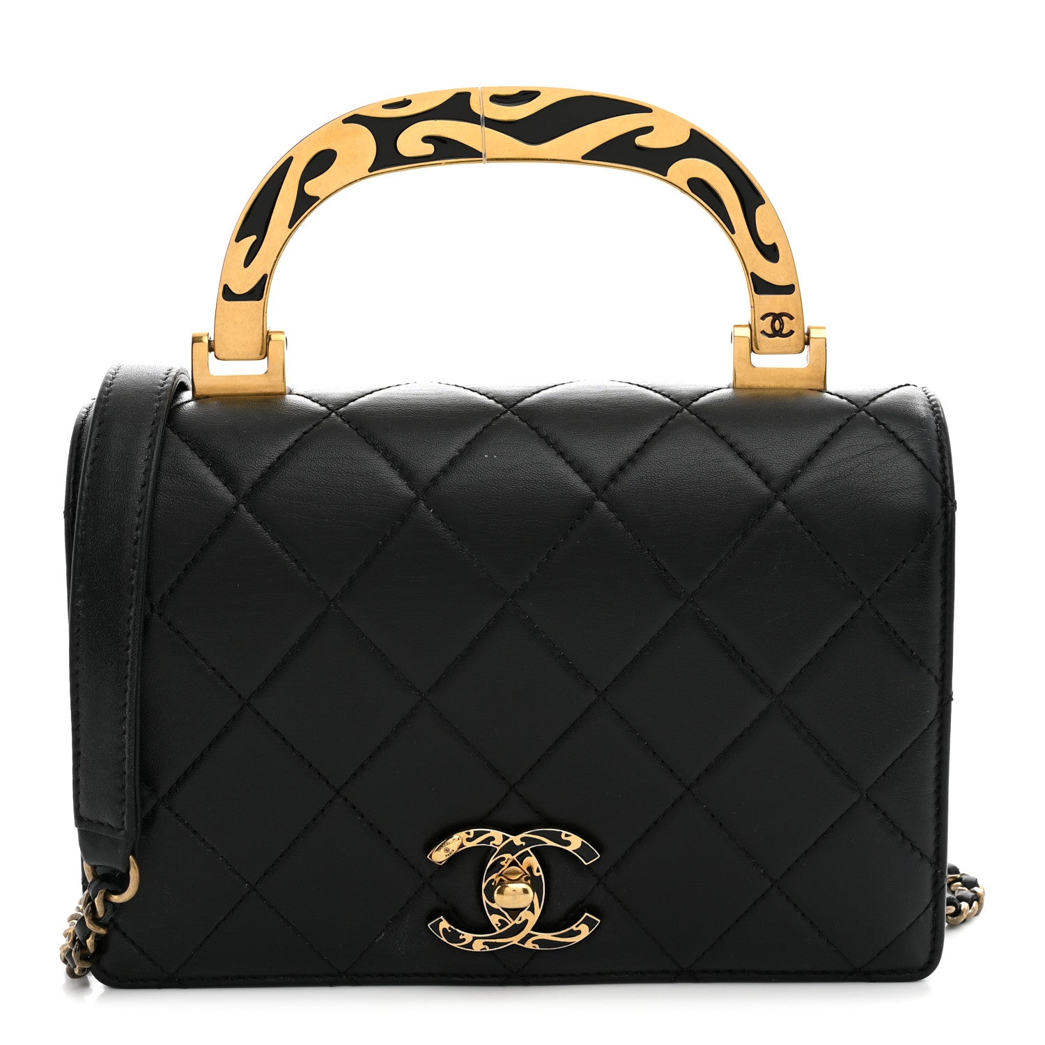 Lambskin Quilted Mini Art Nouvelle Flap Bag Black