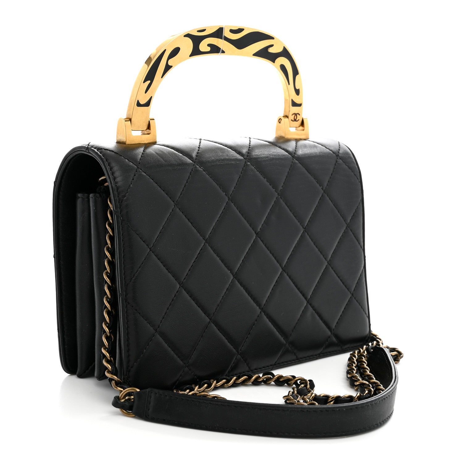 Lambskin Quilted Mini Art Nouvelle Flap Bag Black — view 3