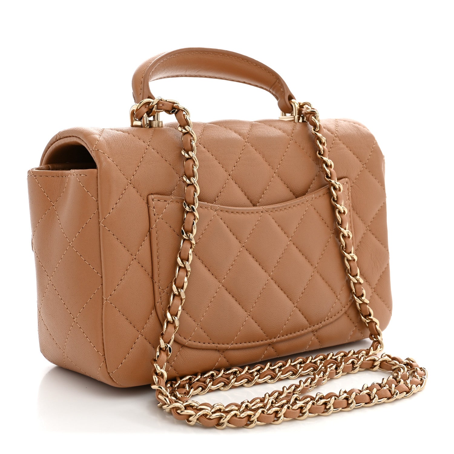 Lambskin Quilted Mini Top Handle Rectangular Flap Dark Beige — view 3