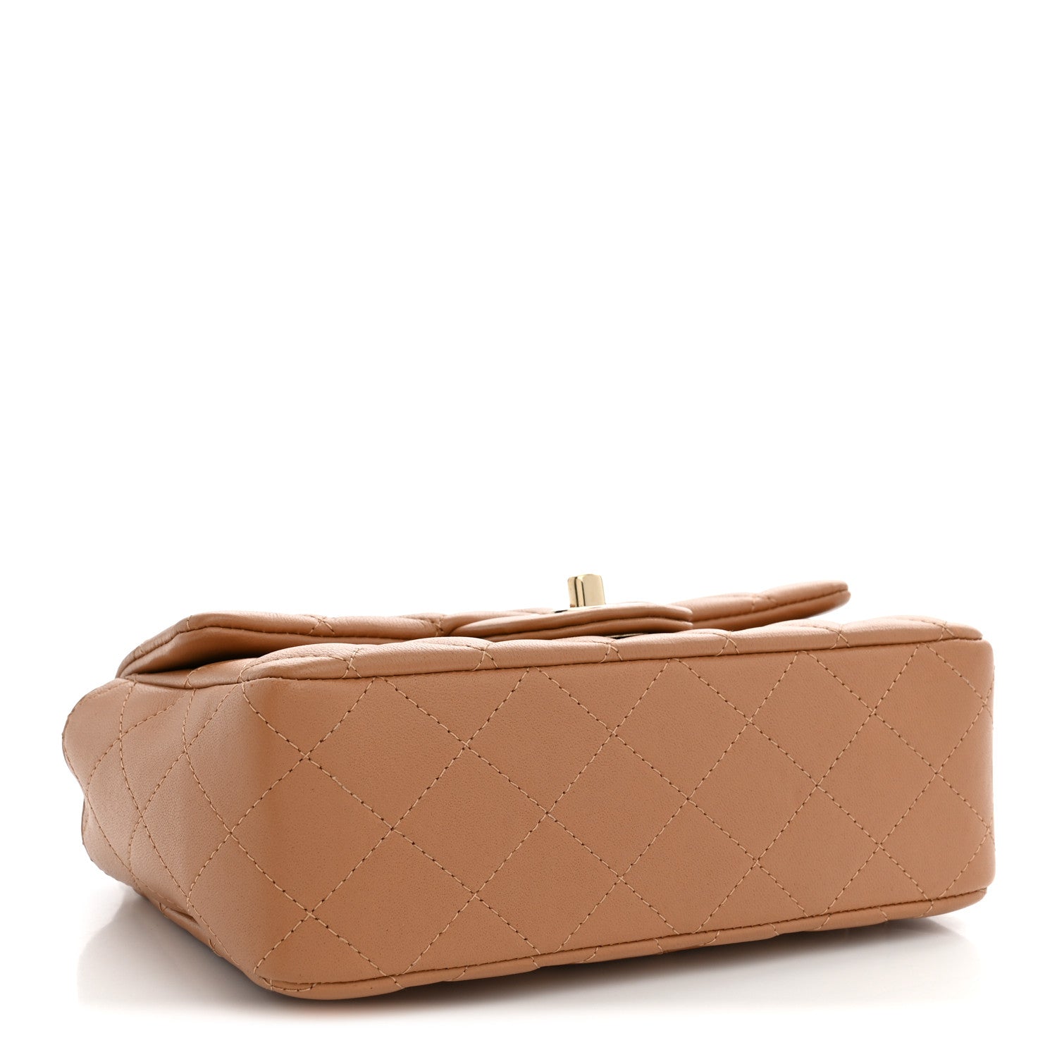 Lambskin Quilted Mini Top Handle Rectangular Flap Dark Beige — view 4
