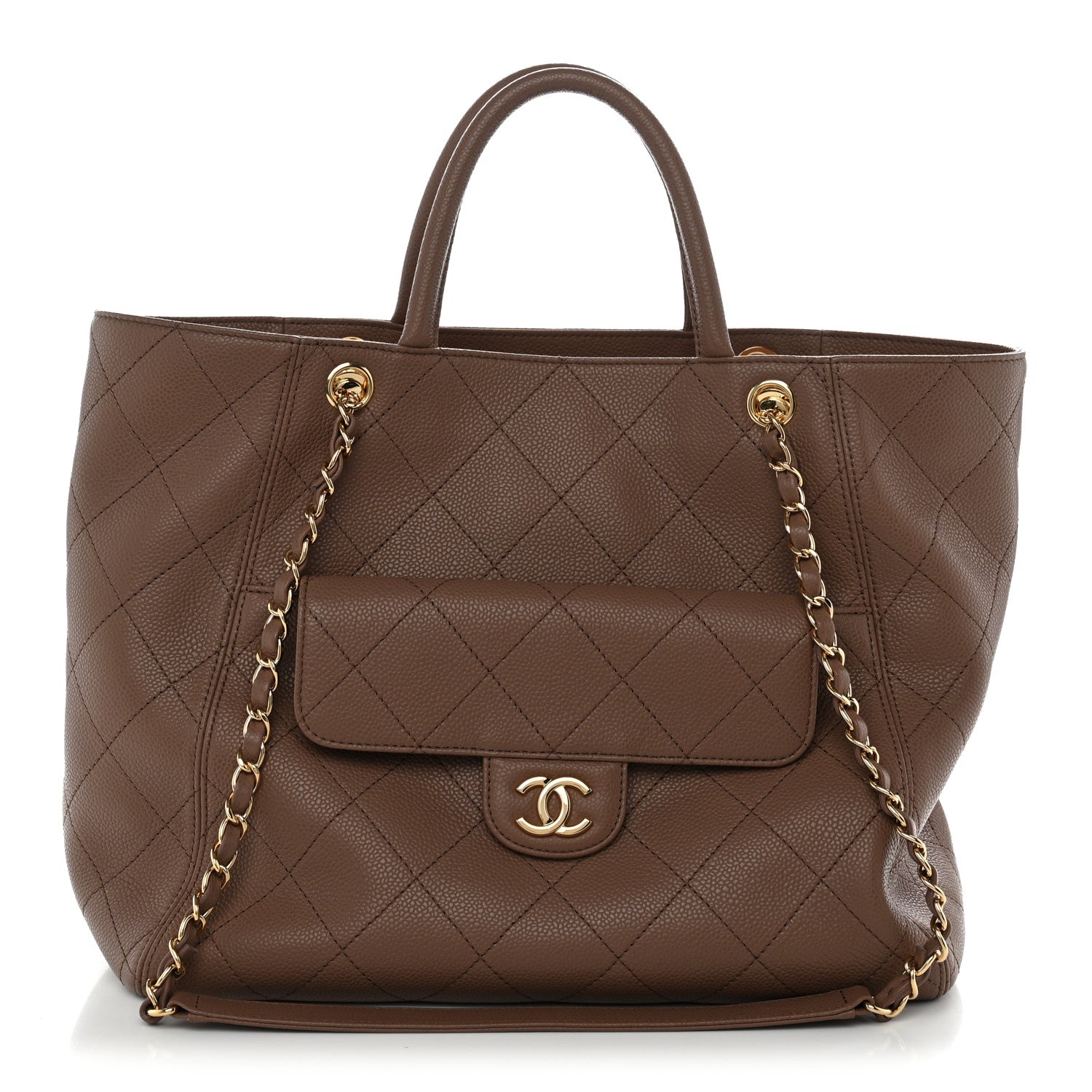 Caviar Quilted Shopping Tote Brown