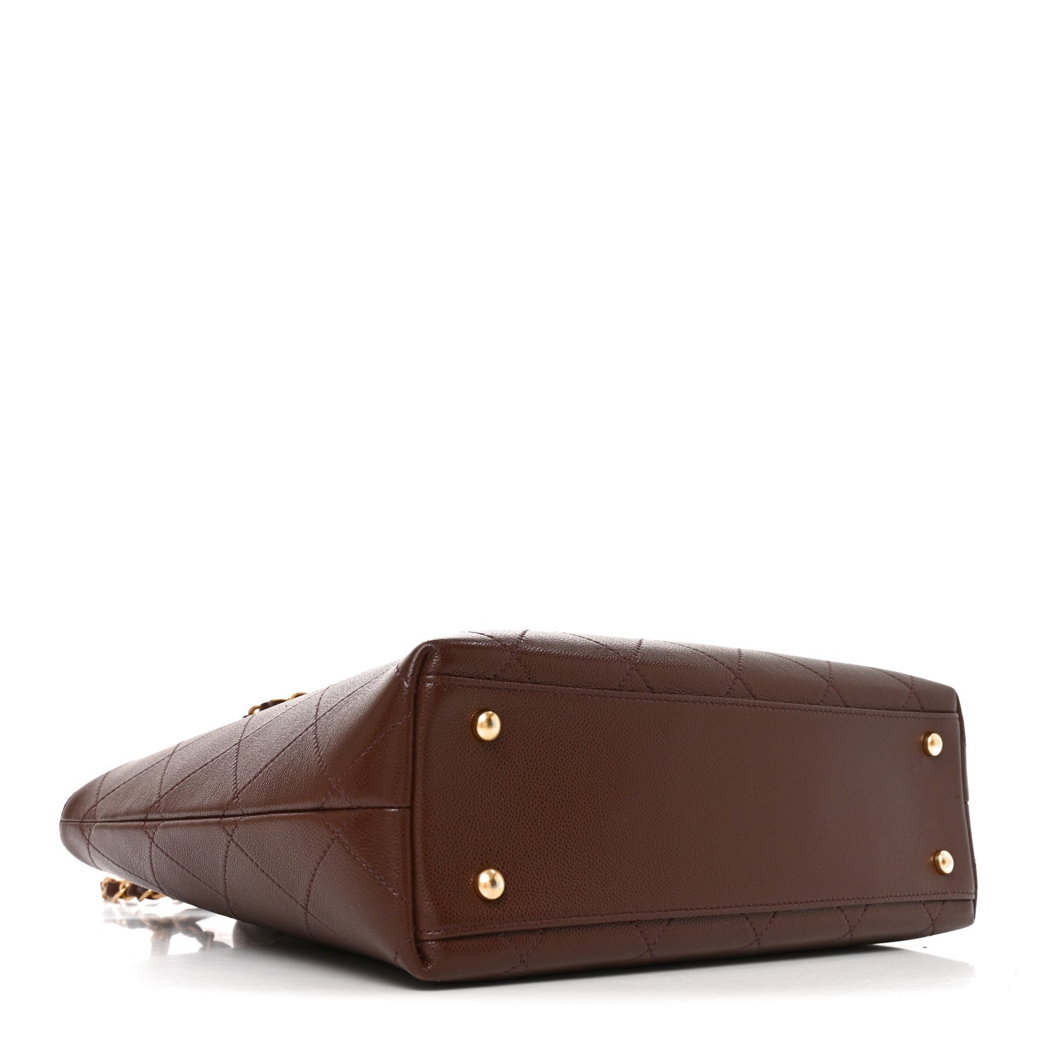 Grained Calfskin Stitched Small Shopping Tote Dark Brown — view 4