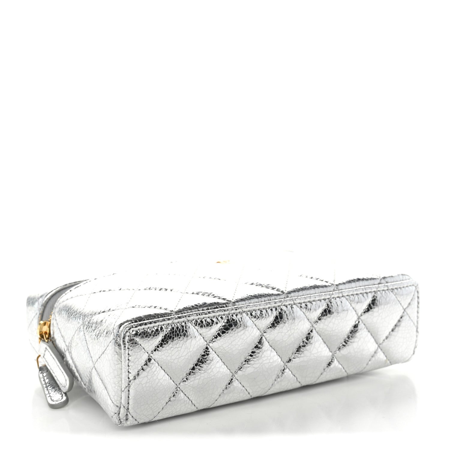 Metallic Calfskin Quilted Top Handle Slim Vanity With Chain Silver — view 4