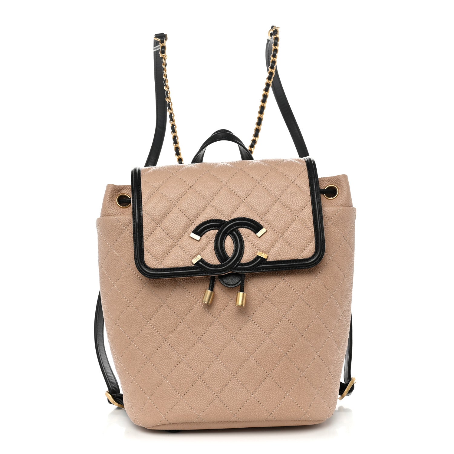 Caviar Quilted Filigree Backpack Beige Black