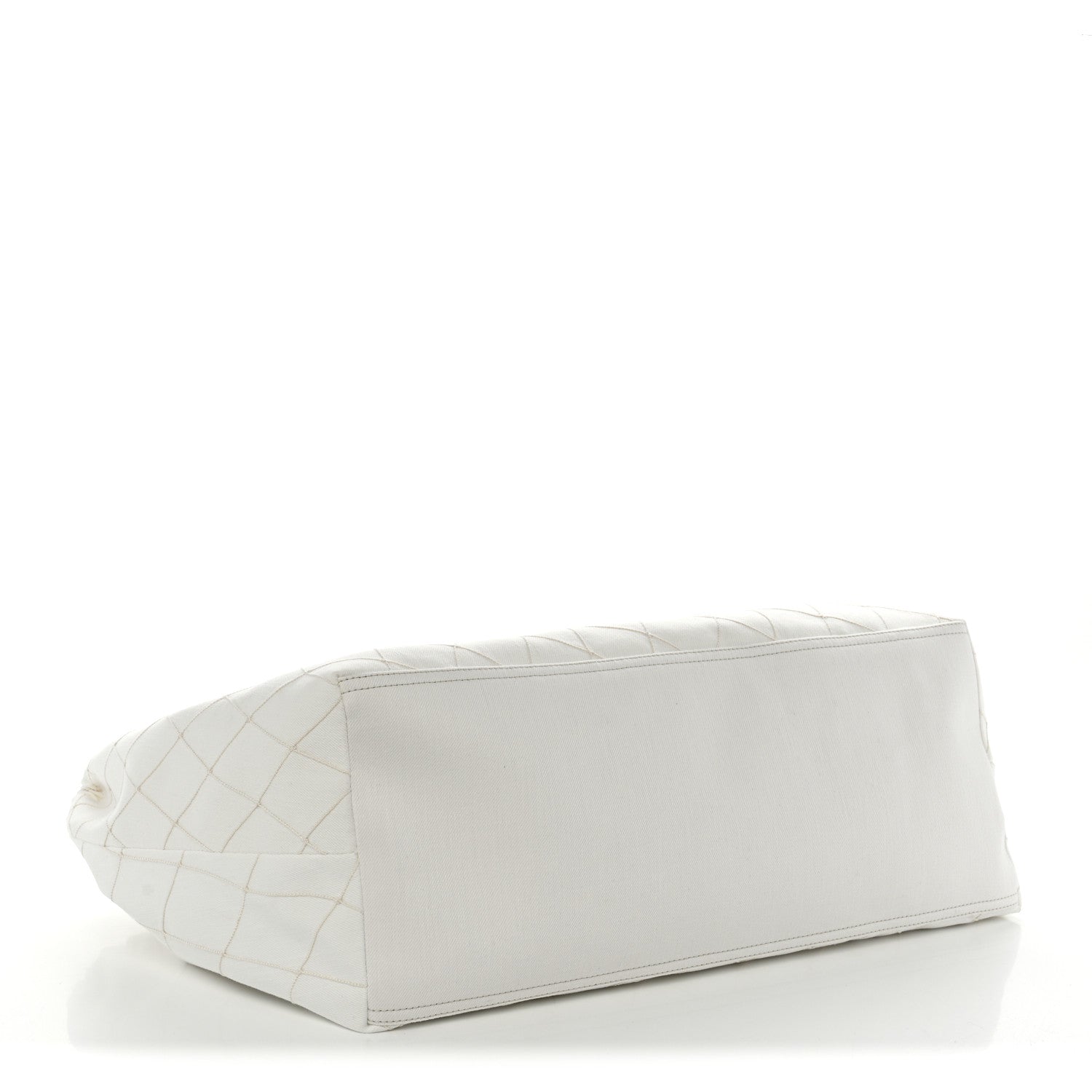 Denim Calfskin Quilted Coco Beach Small Shopping Tote White Black — view 5