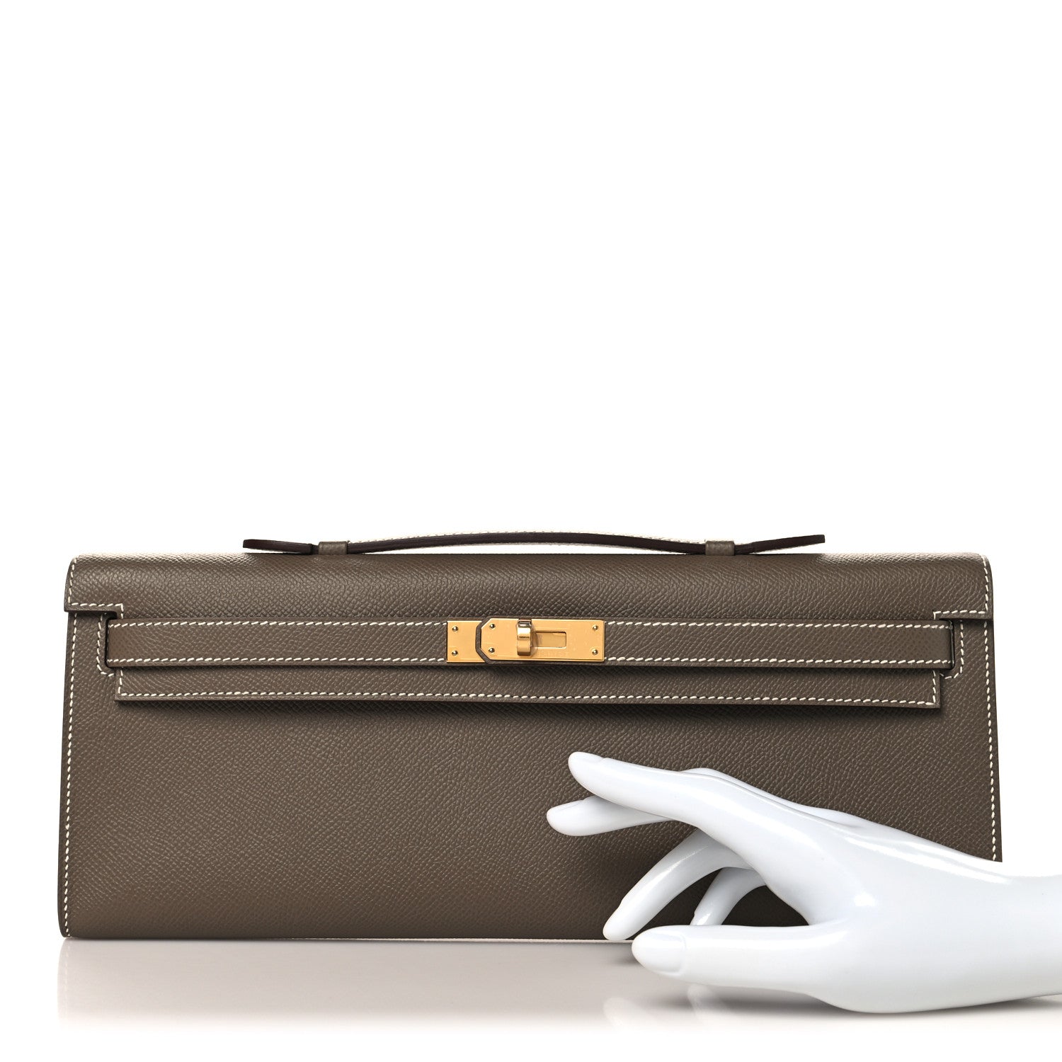 Epsom Kelly Cut Clutch Pochette Etoupe — view 2