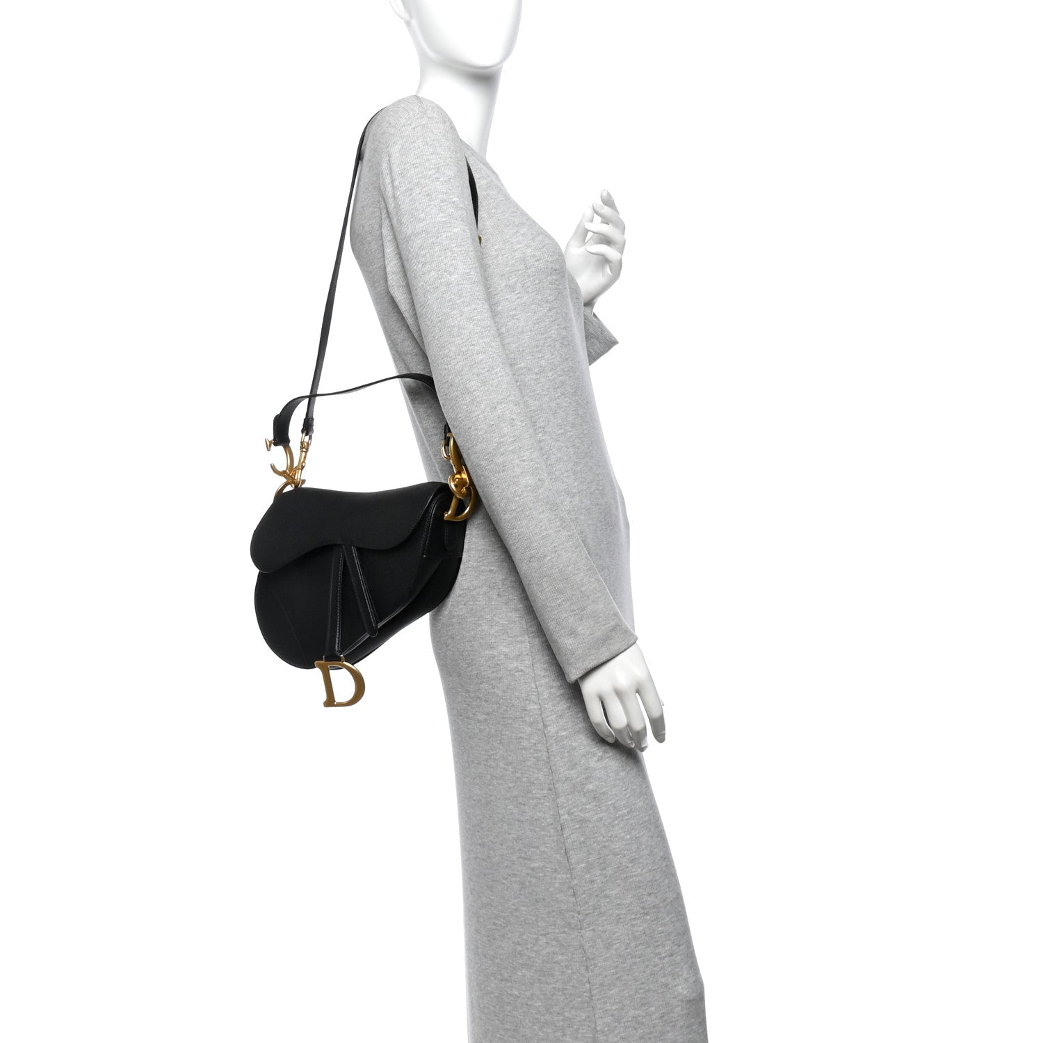 Grained Calfskin Saddle Bag With Strap Black — view 2