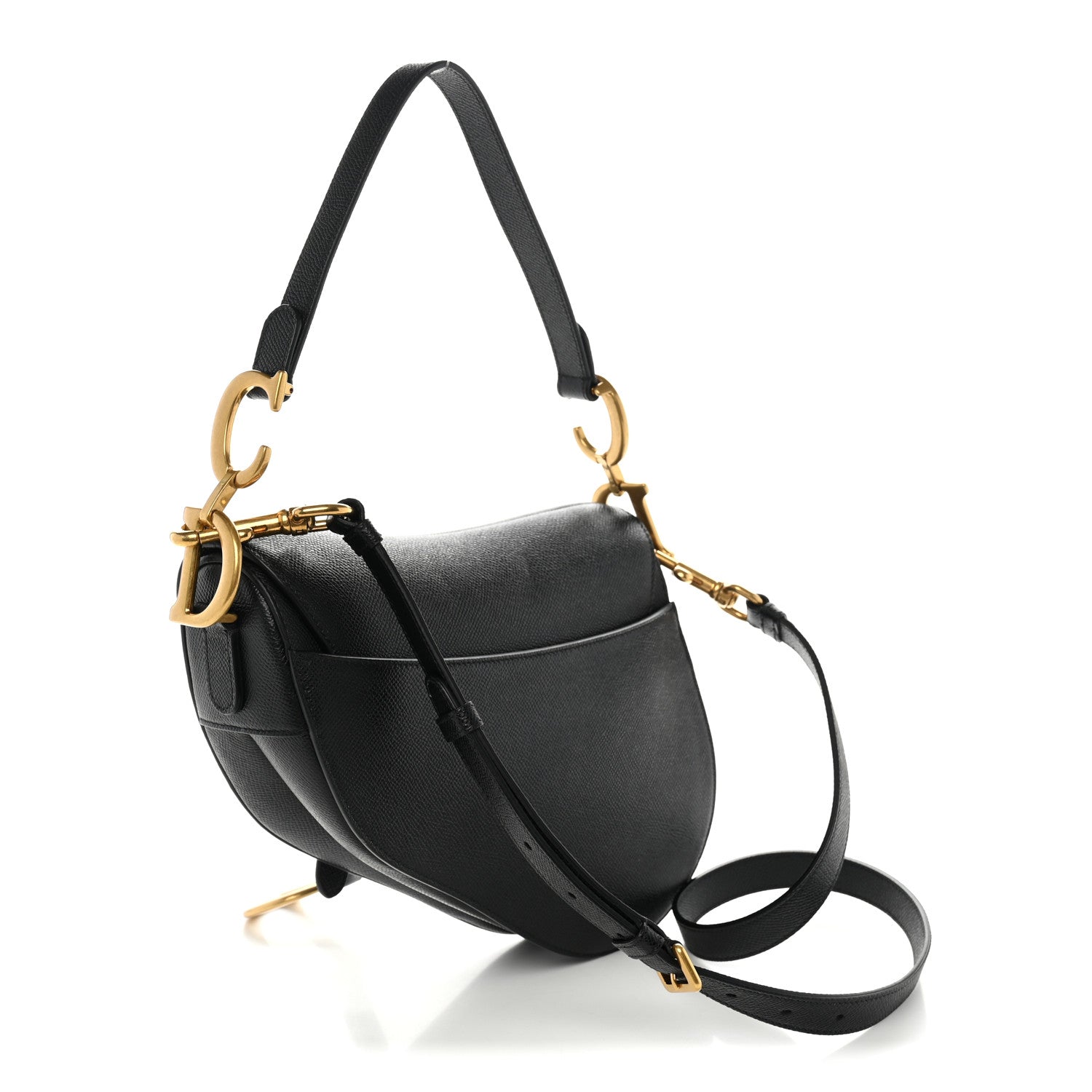 Grained Calfskin Saddle Bag With Strap Black — view 3