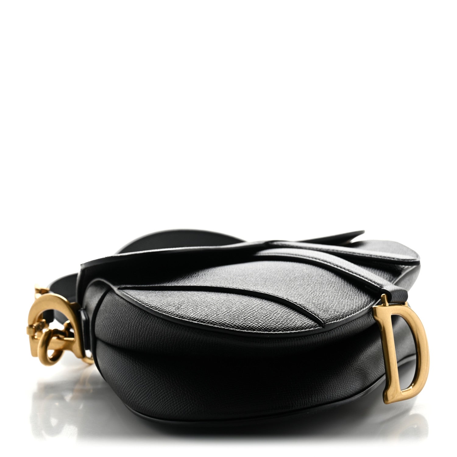 Grained Calfskin Saddle Bag With Strap Black — view 4