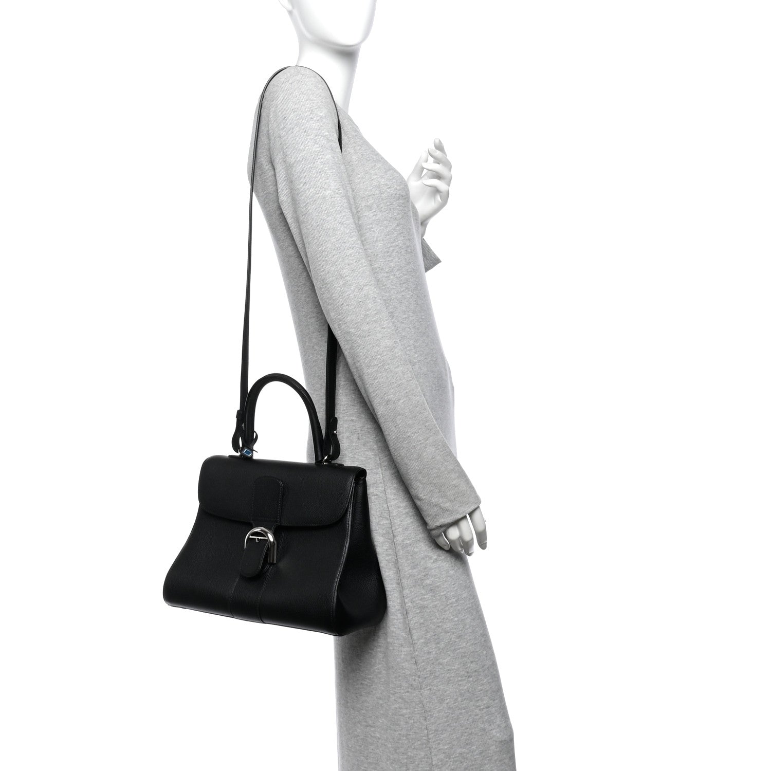 Grained Calfskin MM Brillant Satchel Black — view 2
