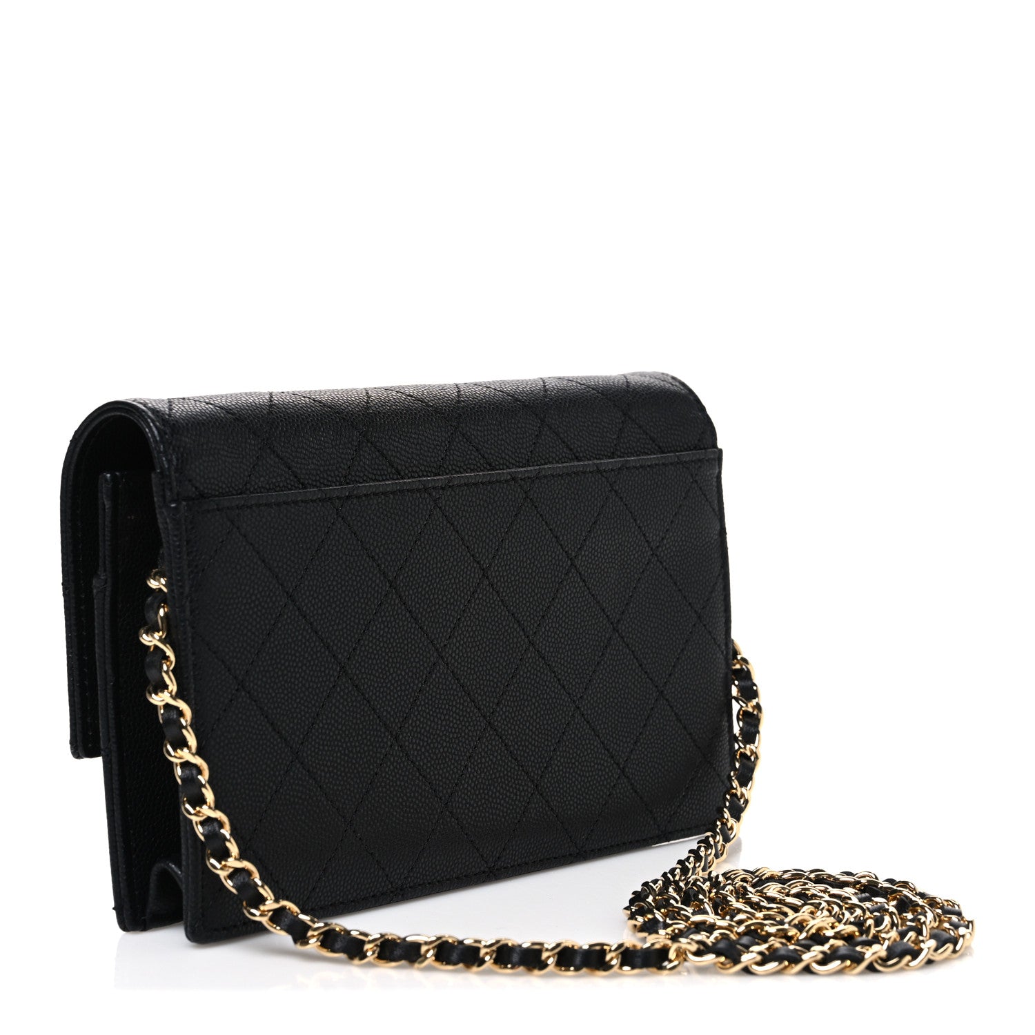 Shiny Caviar Lambskin Quilted CC Neo Filigree Wallet on Chain WOC Black — view 3