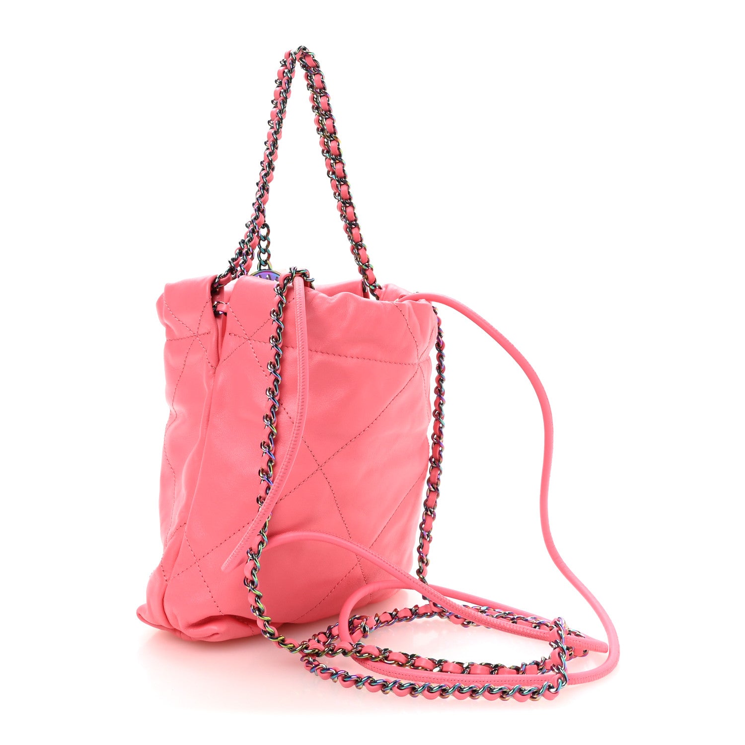 Shiny Calfskin Quilted Rainbow Metal Mini Chanel 22 Coral Pink — view 3