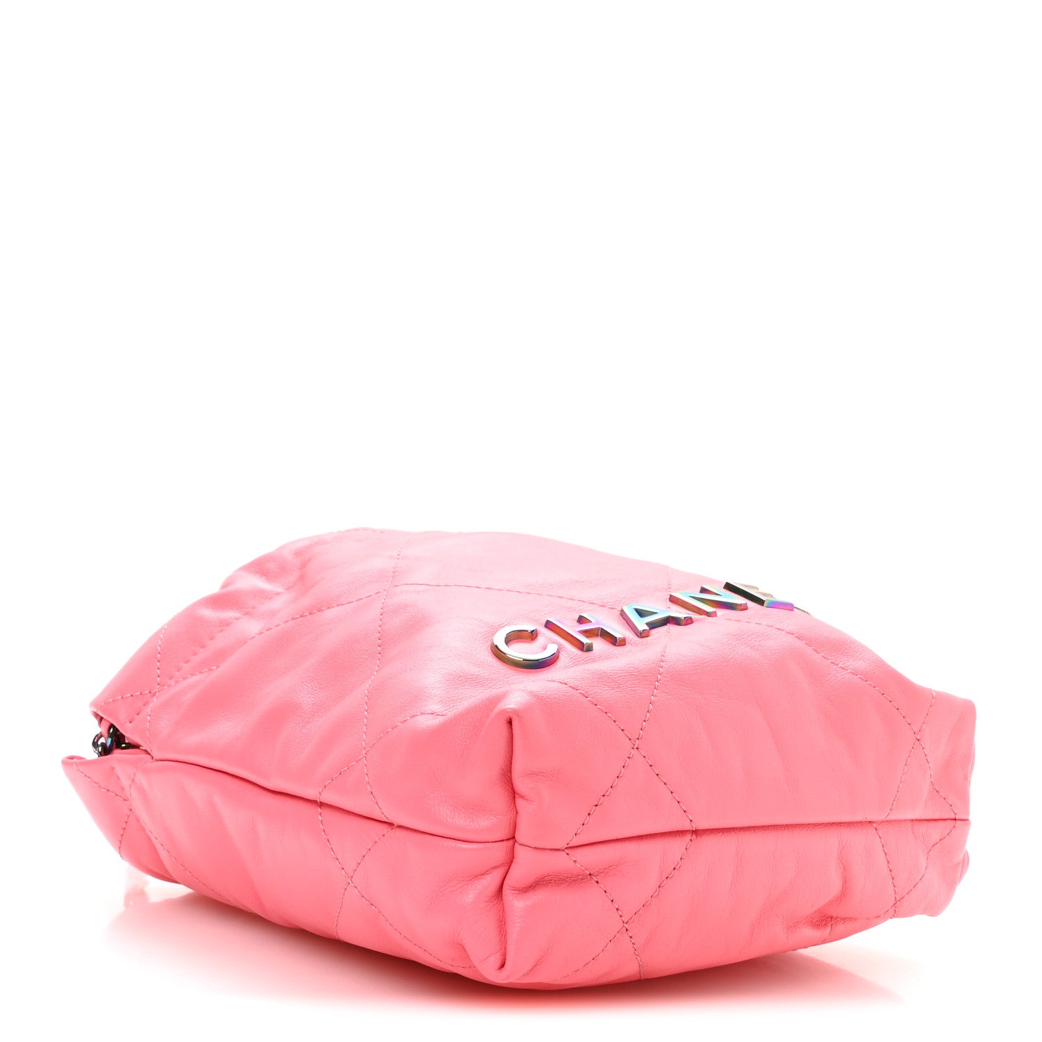 Shiny Calfskin Quilted Rainbow Metal Mini Chanel 22 Coral Pink — view 4
