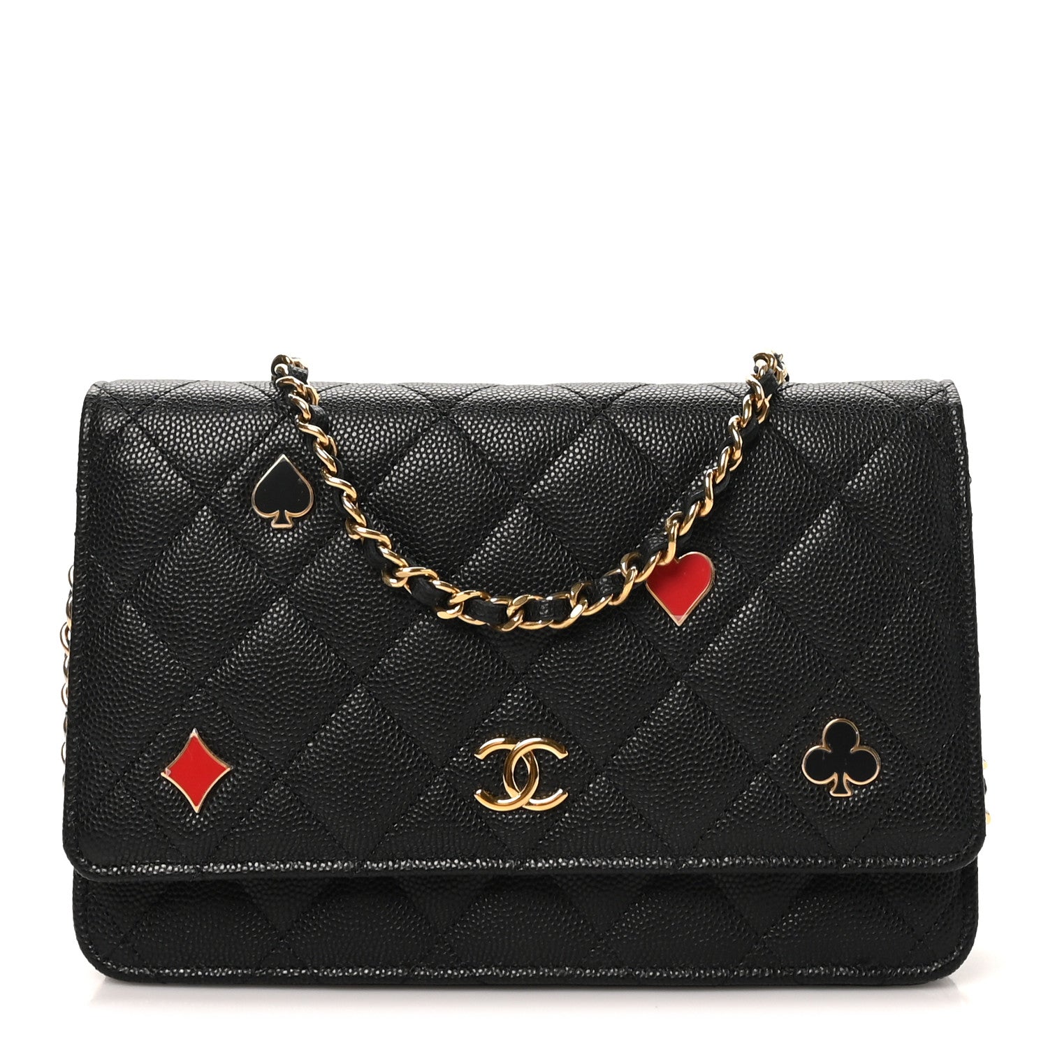 Caviar Quilted Enamel Coco Casino Wallet On Chain WOC Black