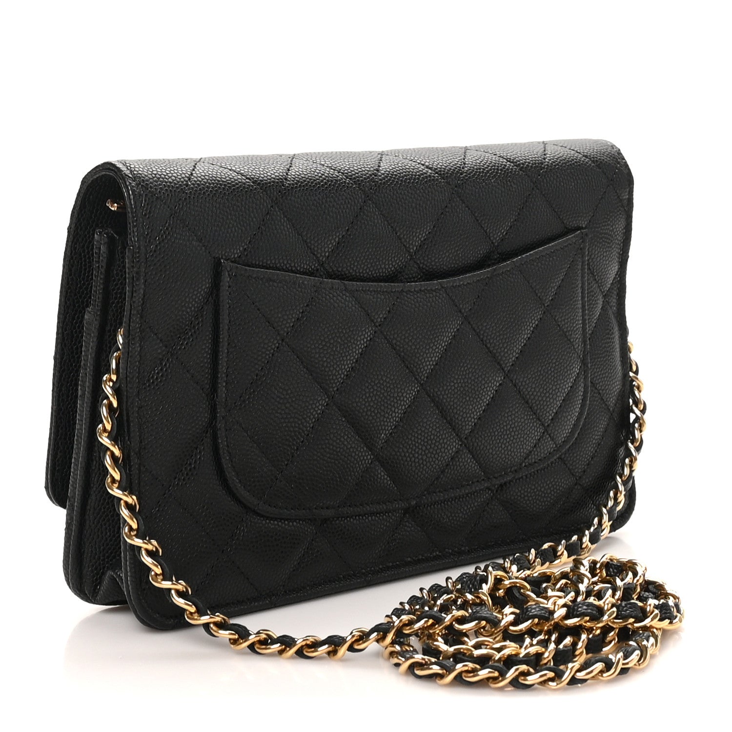 Caviar Quilted Enamel Coco Casino Wallet On Chain WOC Black — view 3