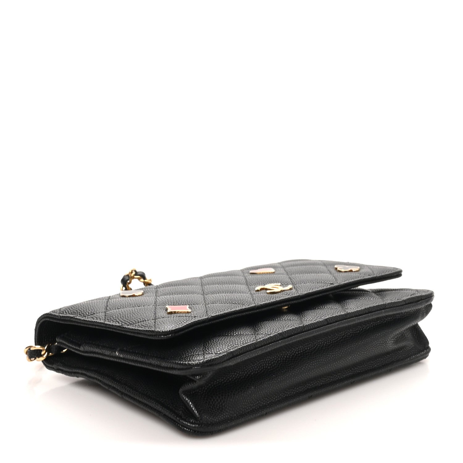 Caviar Quilted Enamel Coco Casino Wallet On Chain WOC Black — view 4