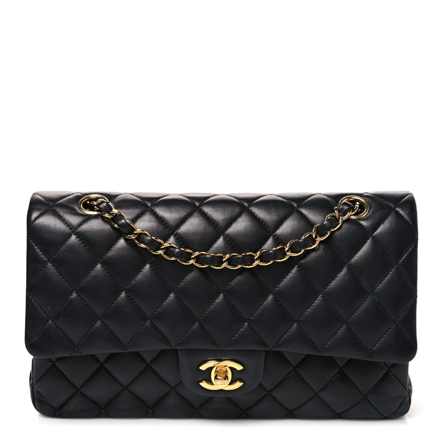 Lambskin Quilted Medium Double Flap Black — view 1
