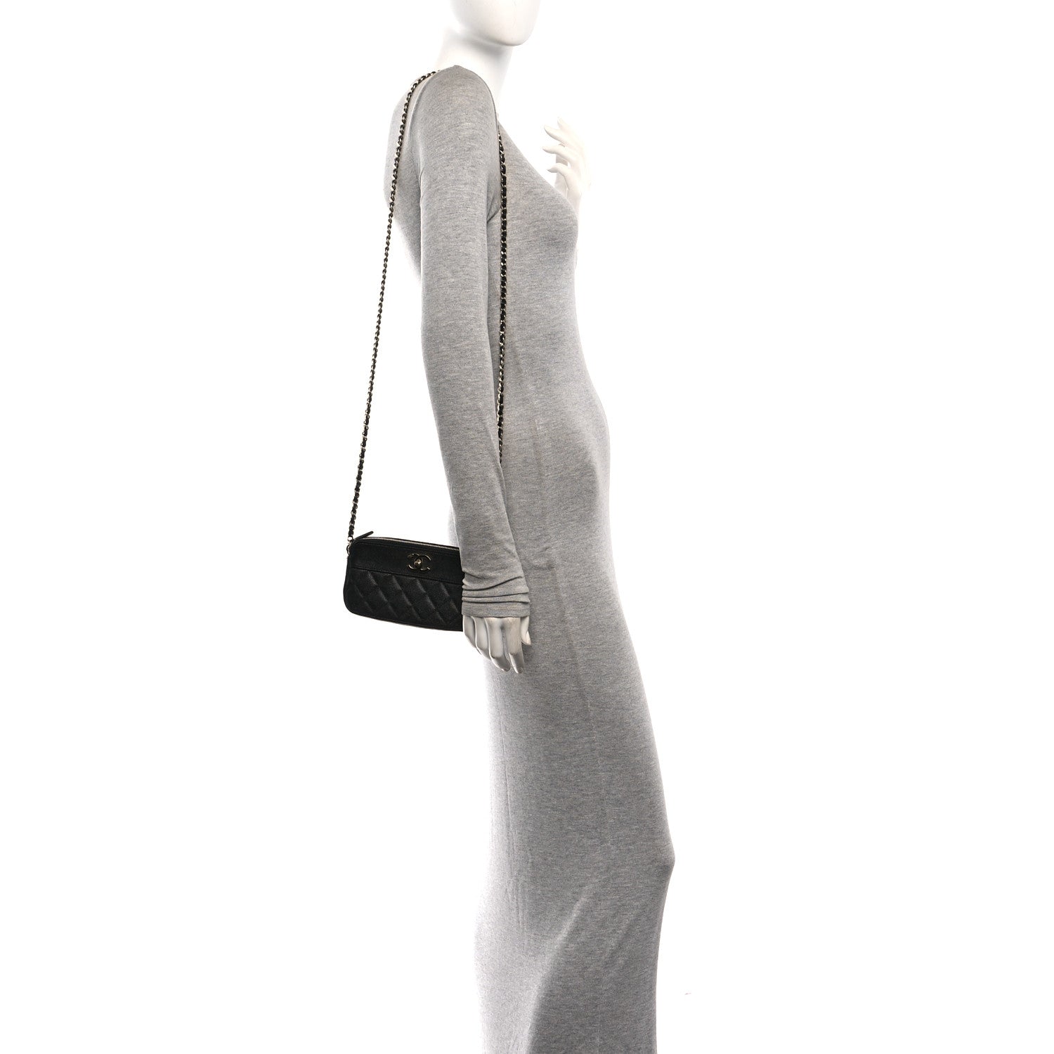 Caviar Quilted Zipped Phone Holder With Chain Black — view 2