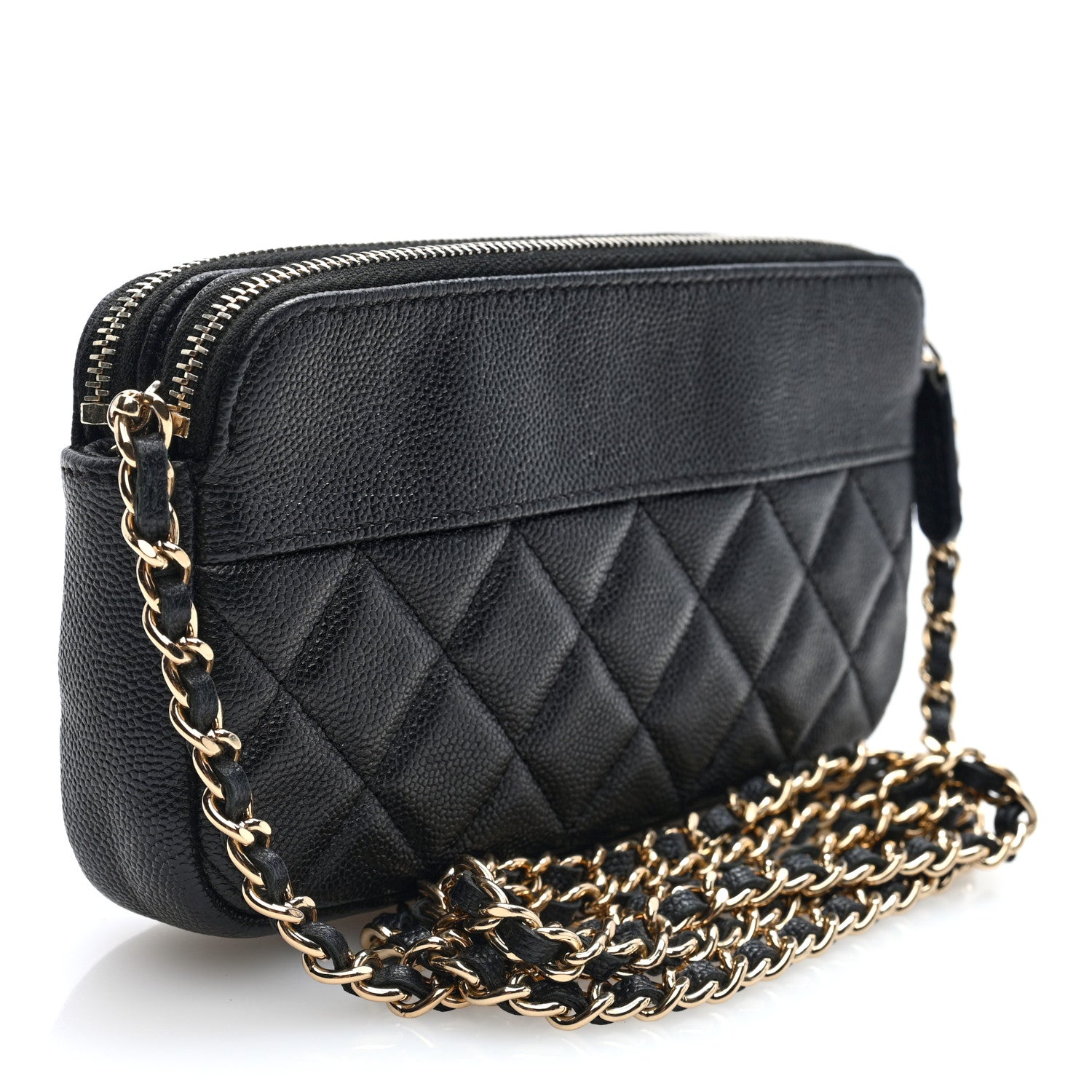 Caviar Quilted Zipped Phone Holder With Chain Black — view 3
