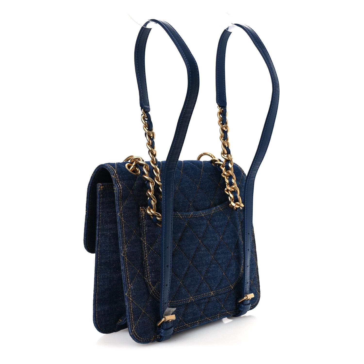 Denim Quilted Double You Backpack Blue Golden — view 2