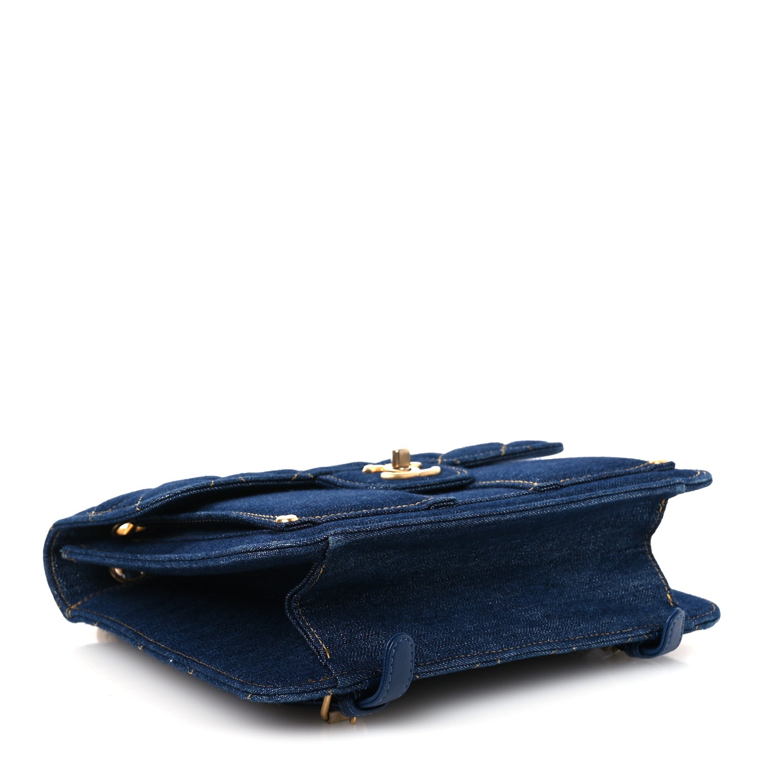 Denim Quilted Double You Backpack Blue Golden — view 3