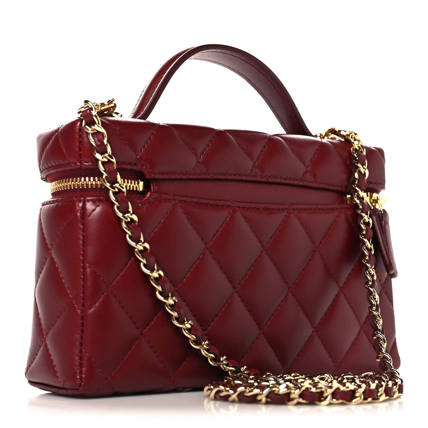 Lambskin Quilted Top Handle Slim Vanity With Chain Burgundy — view 3