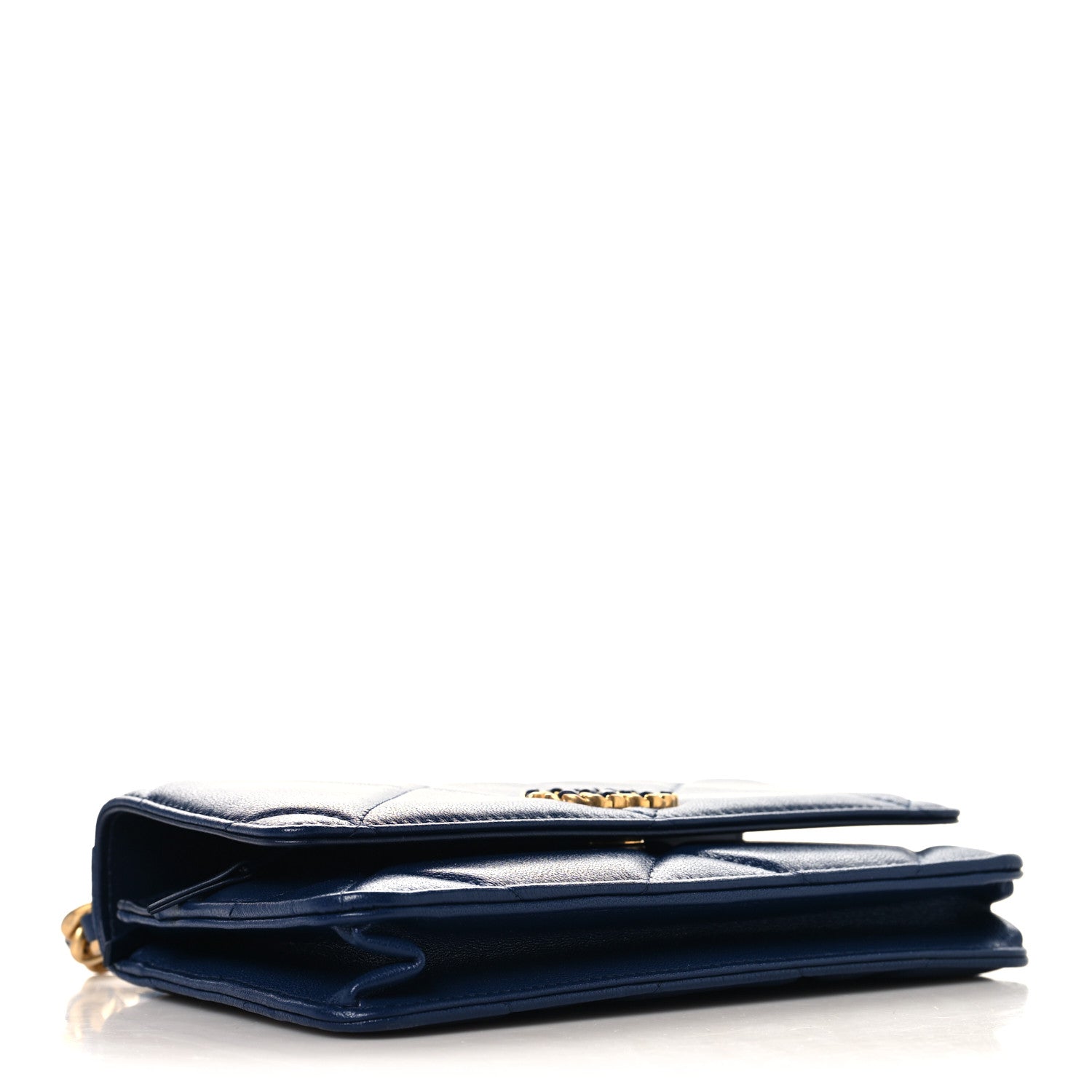 Lambskin Quilted Chanel 19 Wallet On Chain WOC Blue — view 4