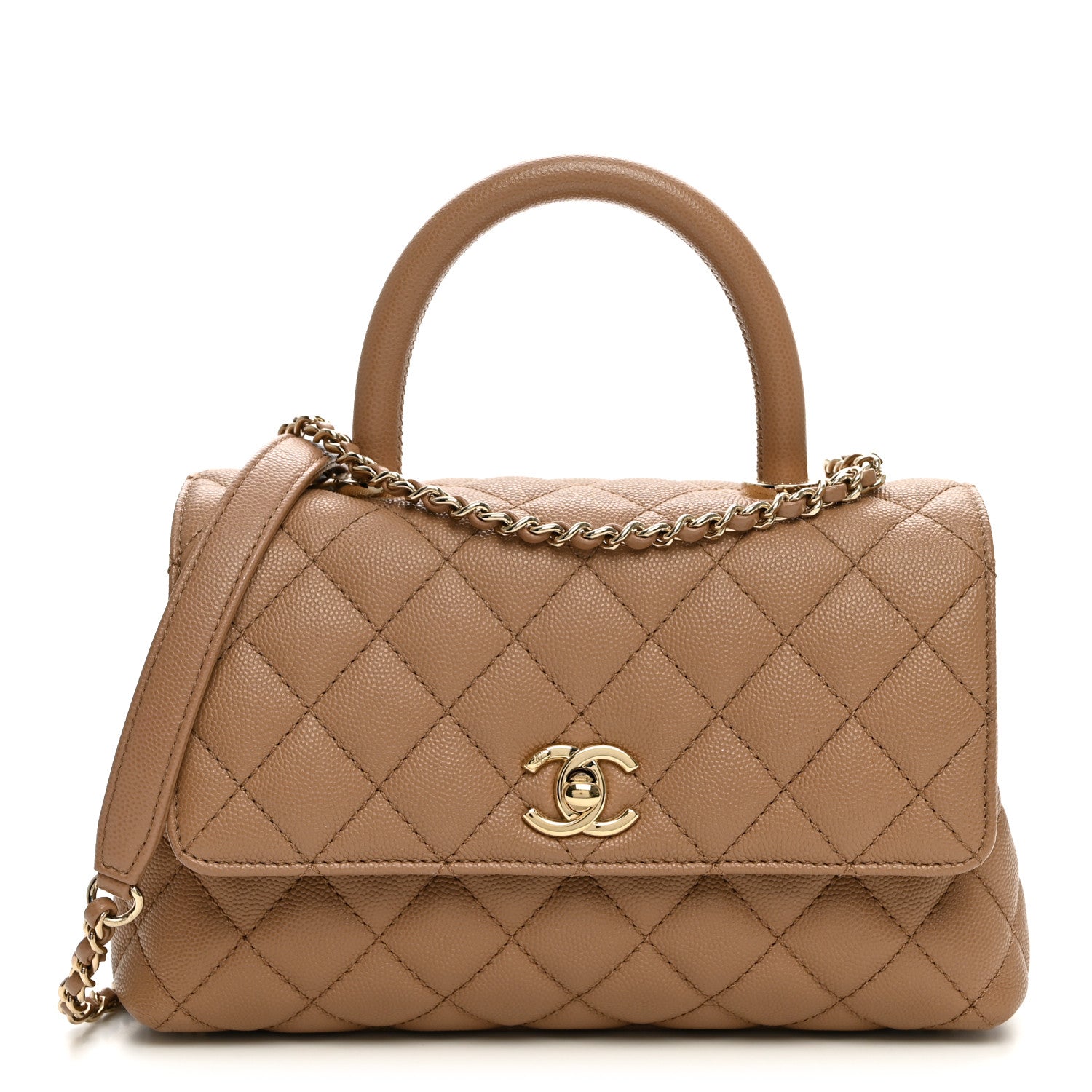 Caviar Quilted Mini Coco Handle Flap Beige