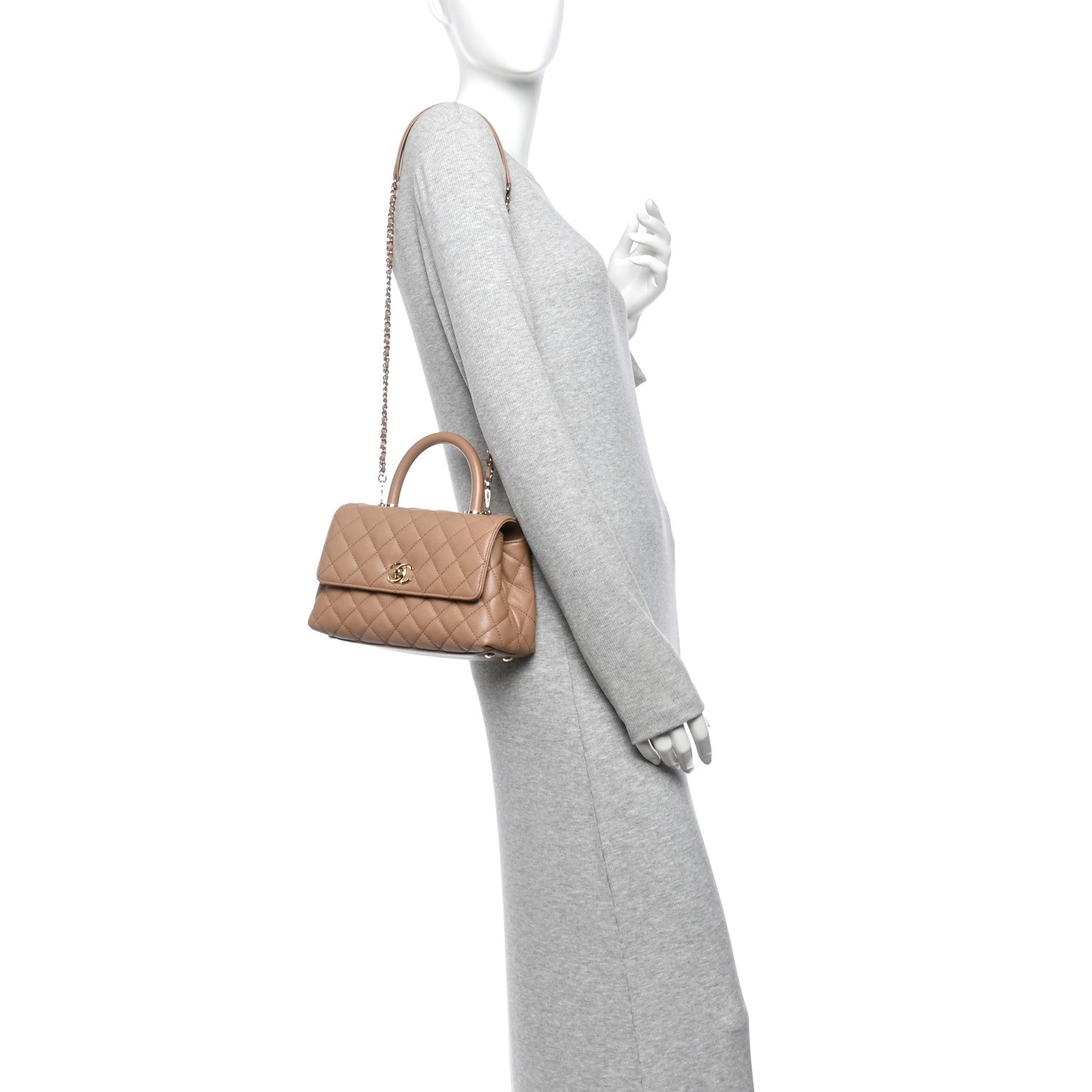 Caviar Quilted Mini Coco Handle Flap Beige — view 2