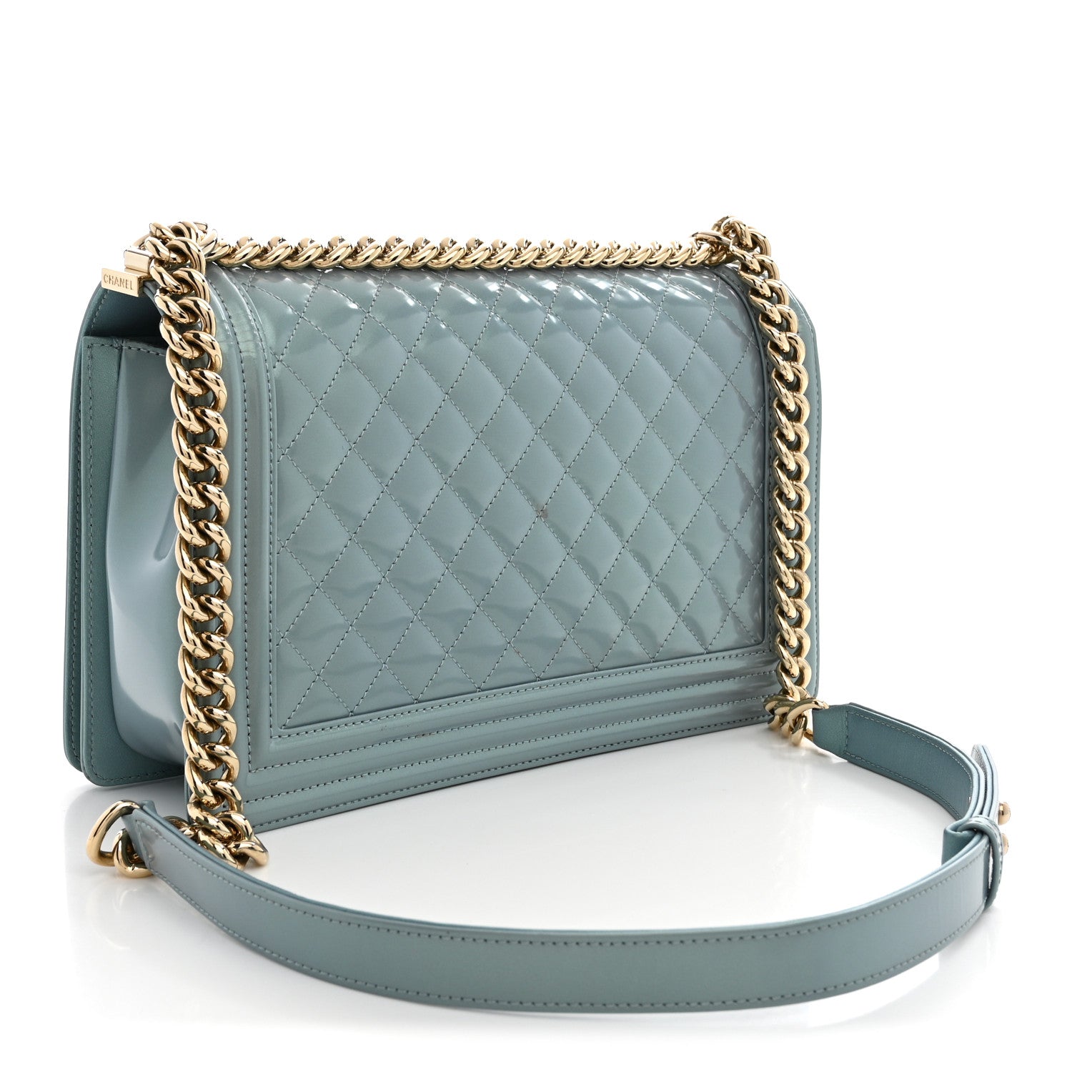 Iridescent Glazed Calfskin Quilted New Medium Boy Flap Light Blue — view 3