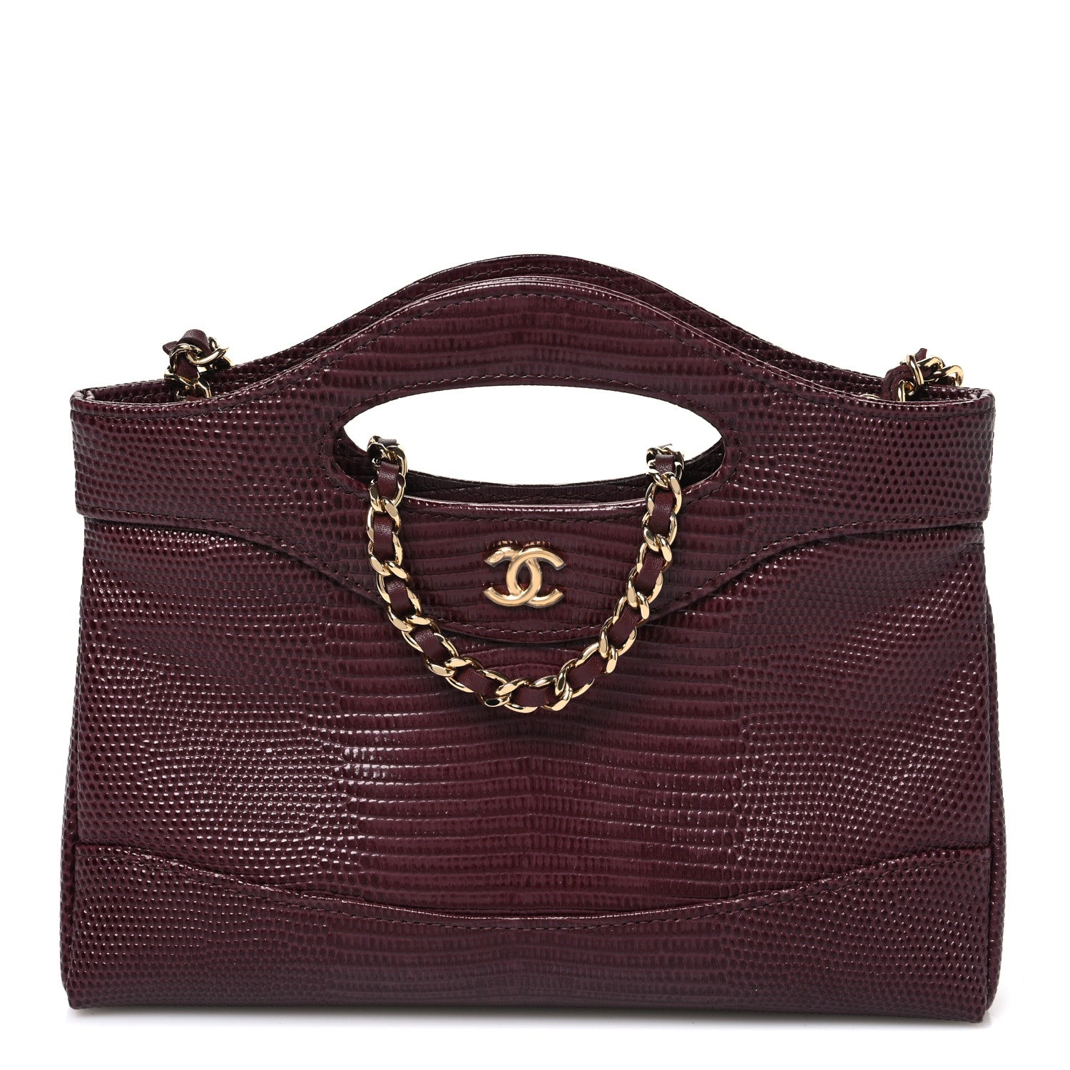 Lizard Embossed Calfskin Quilted Nano 31 Shopping Bag Burgundy