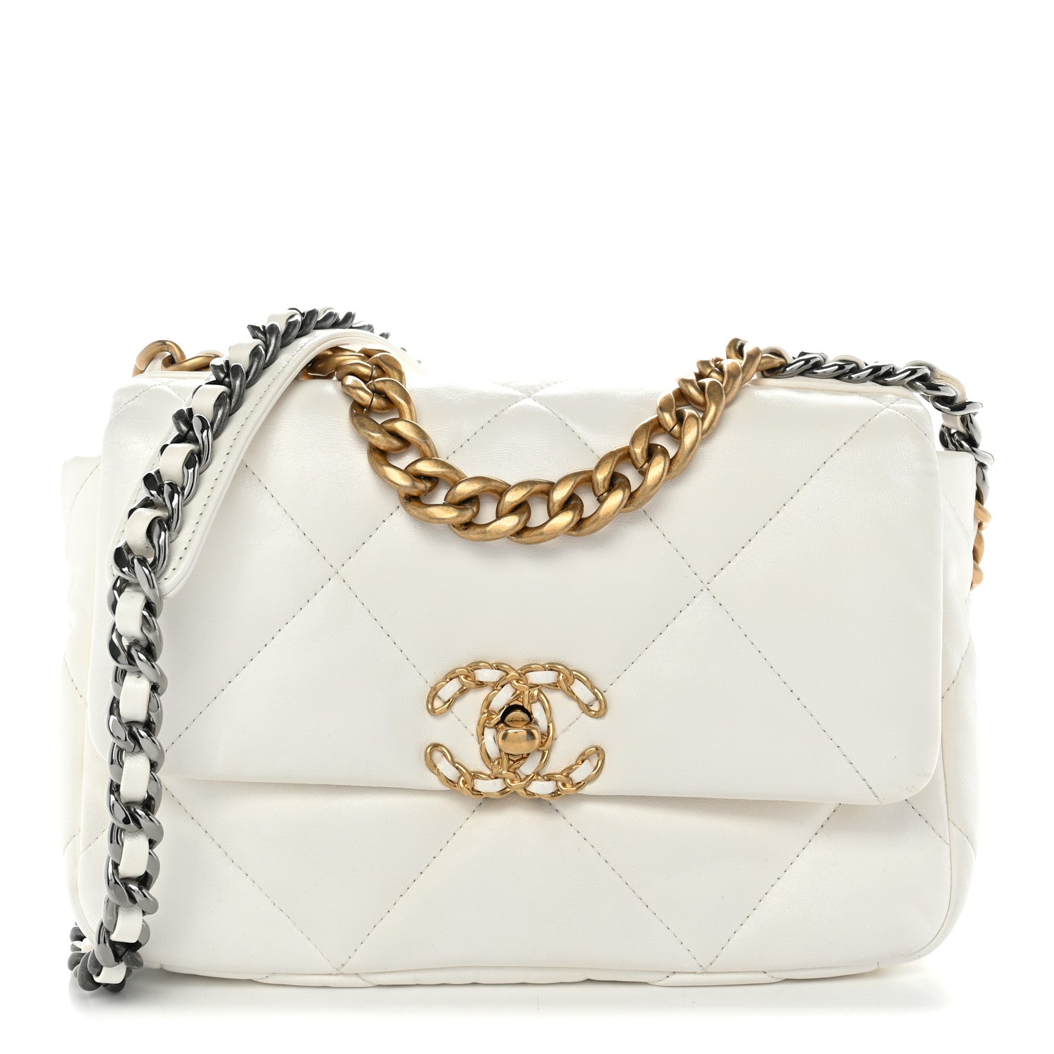 Goatskin Quilted Medium Chanel 19 Flap White