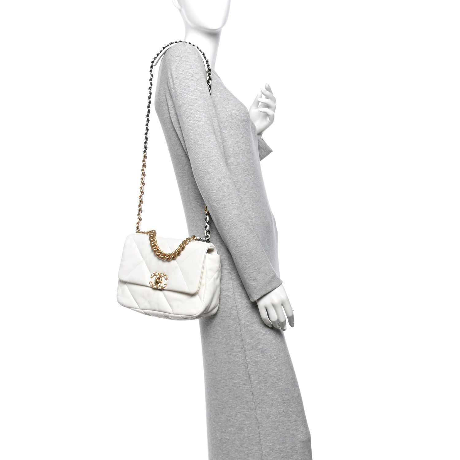 Goatskin Quilted Medium Chanel 19 Flap White — view 2