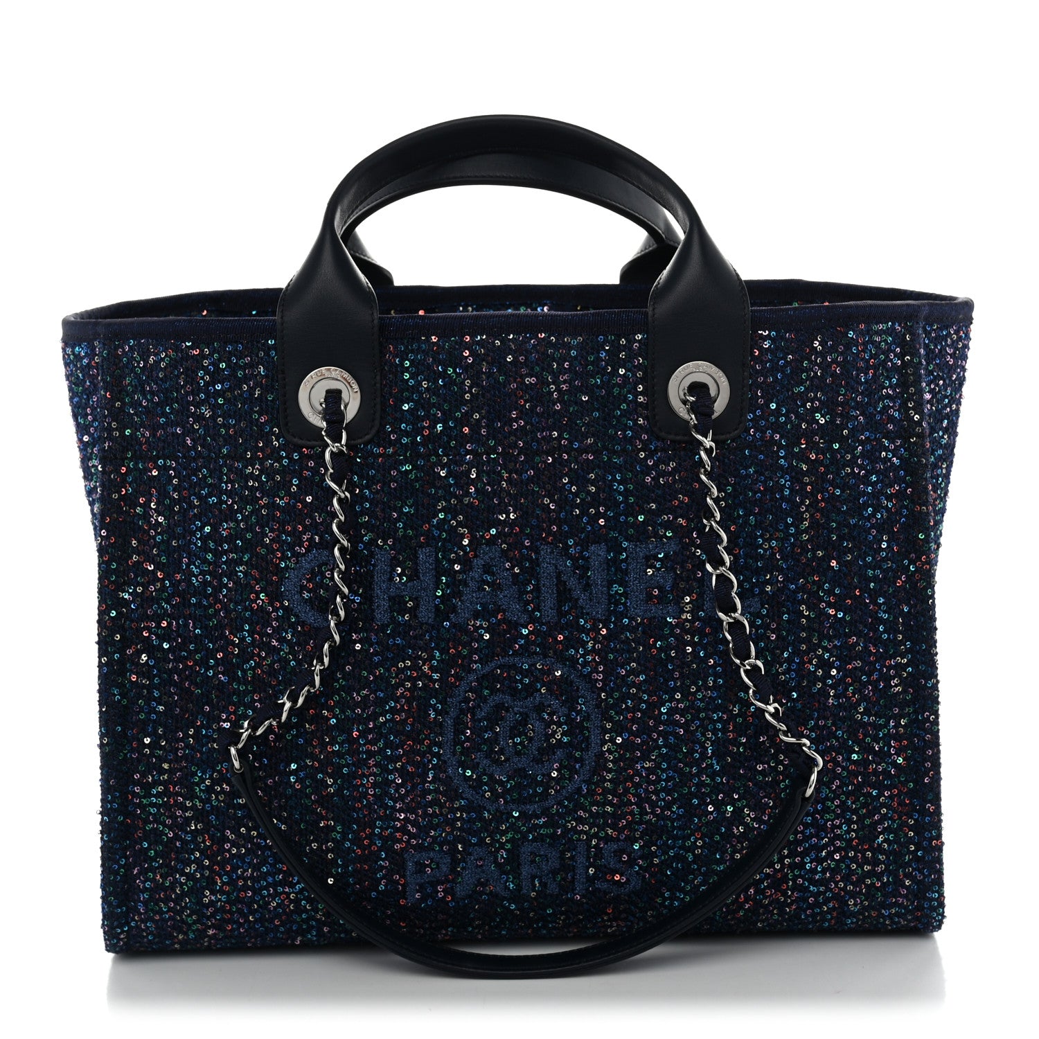 Calfskin Sequin Medium Deauville Tote Blue Multicolor
