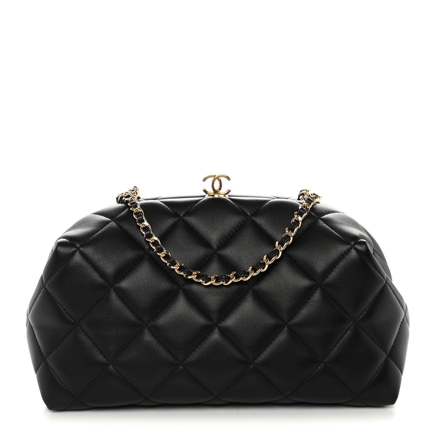 Lambskin Quilted Clutch With Chain Black