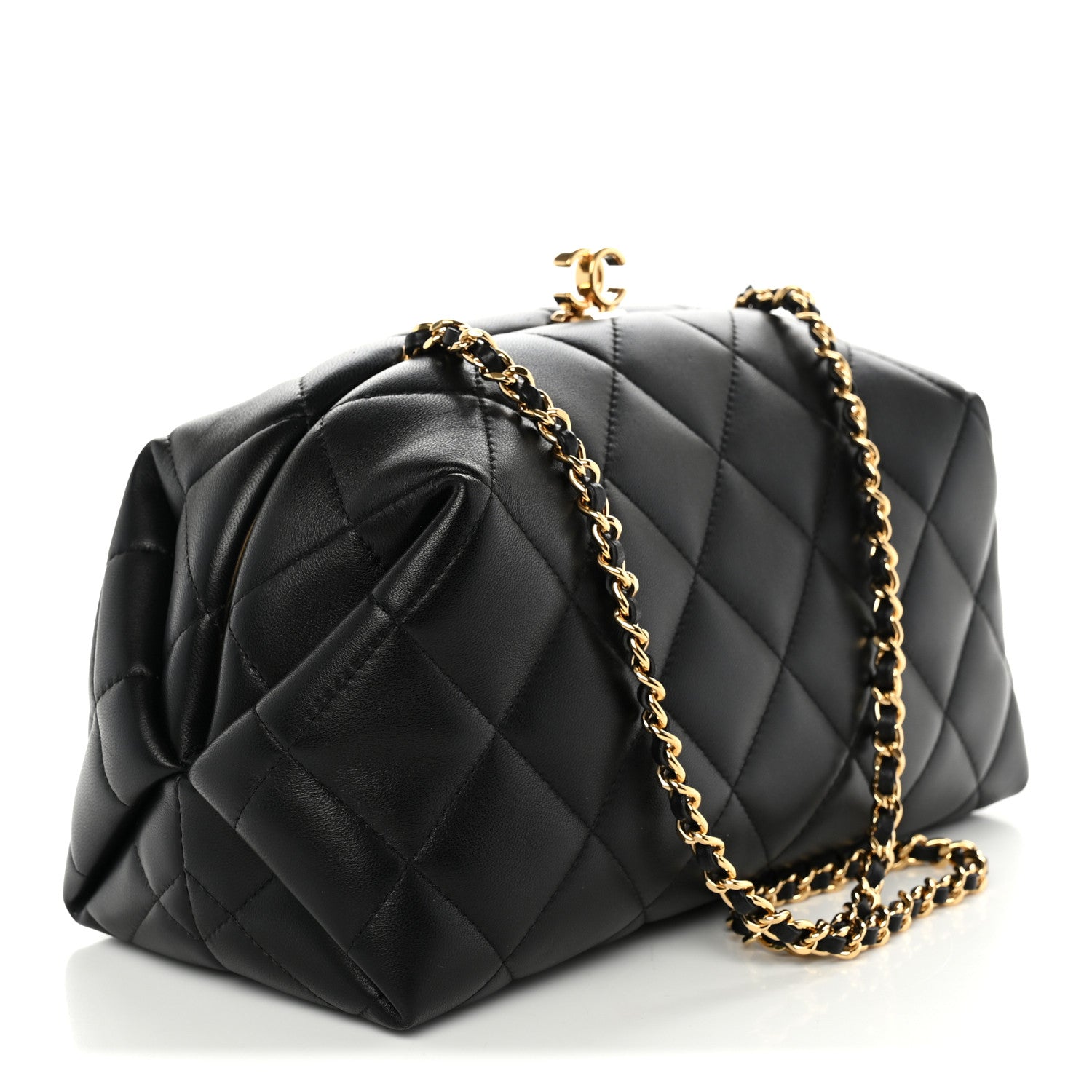 Lambskin Quilted Clutch With Chain Black — view 3
