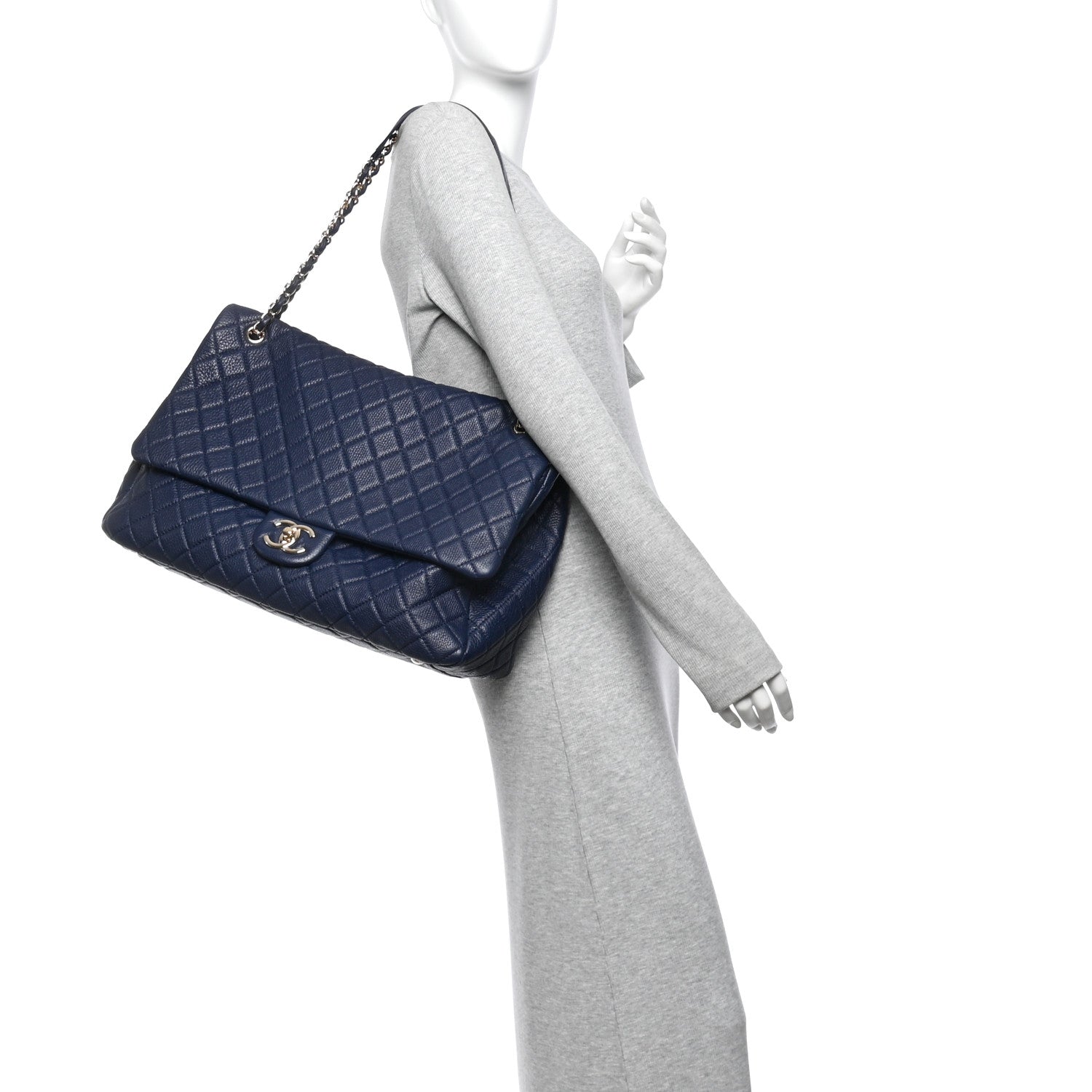 Calfskin Quilted XXL Travel Flap Bag Navy — view 2