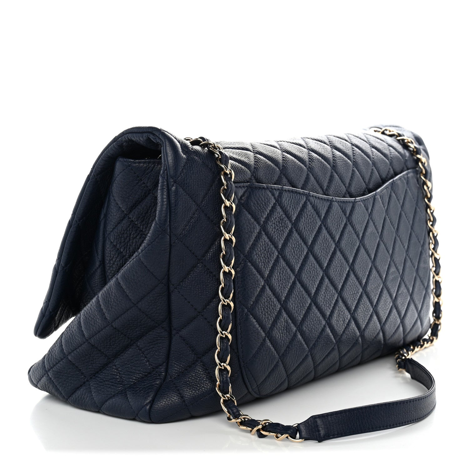Calfskin Quilted XXL Travel Flap Bag Navy — view 3
